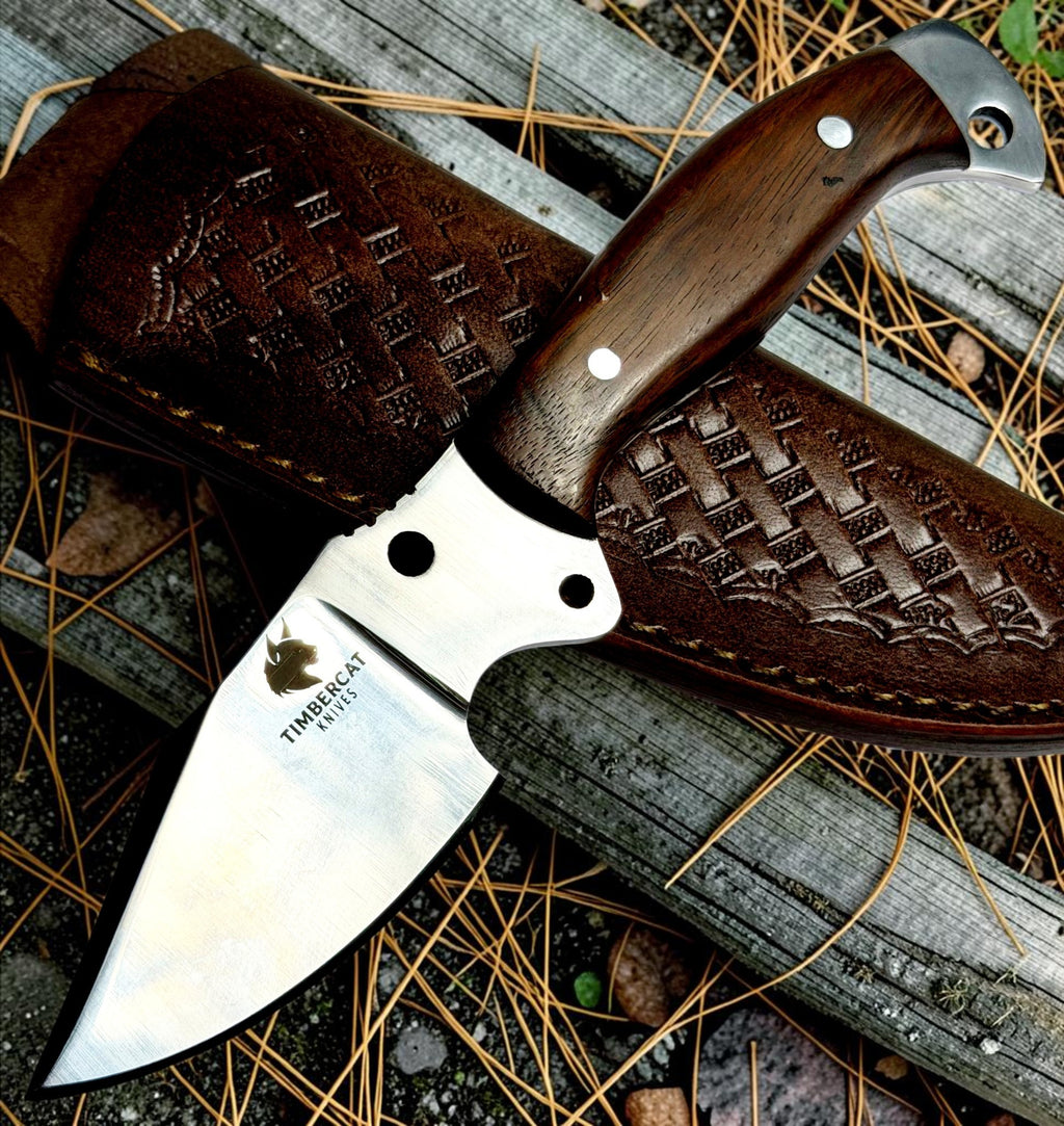 Timbercat Knives Handmade hunting skinner knife with leather sheath J2 Steel 1001