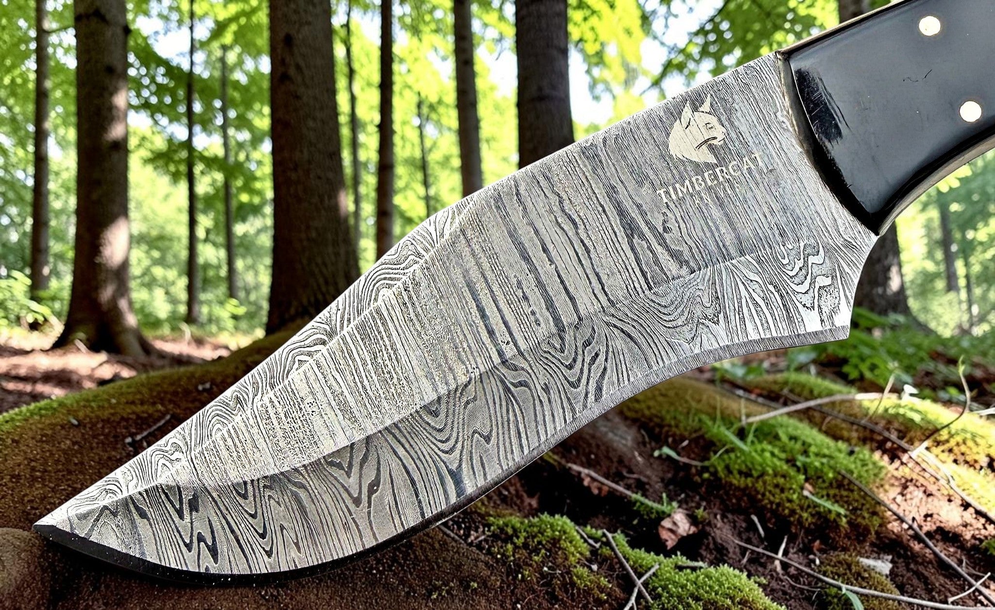 TIMBERCAT KNIVES Handmade Damascus steel hunting knife with bone handle  9'' overall with real cow leather sheath 1002