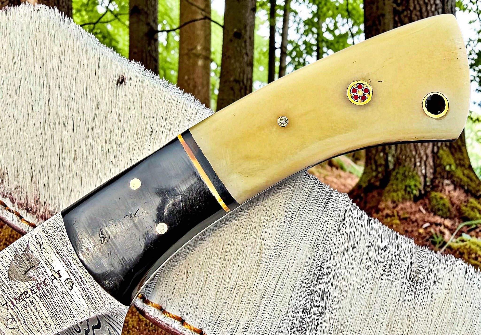 TIMBERCAT KNIVES Handmade Damascus steel hunting knife with bone handle  9'' overall with real cow leather sheath 1002