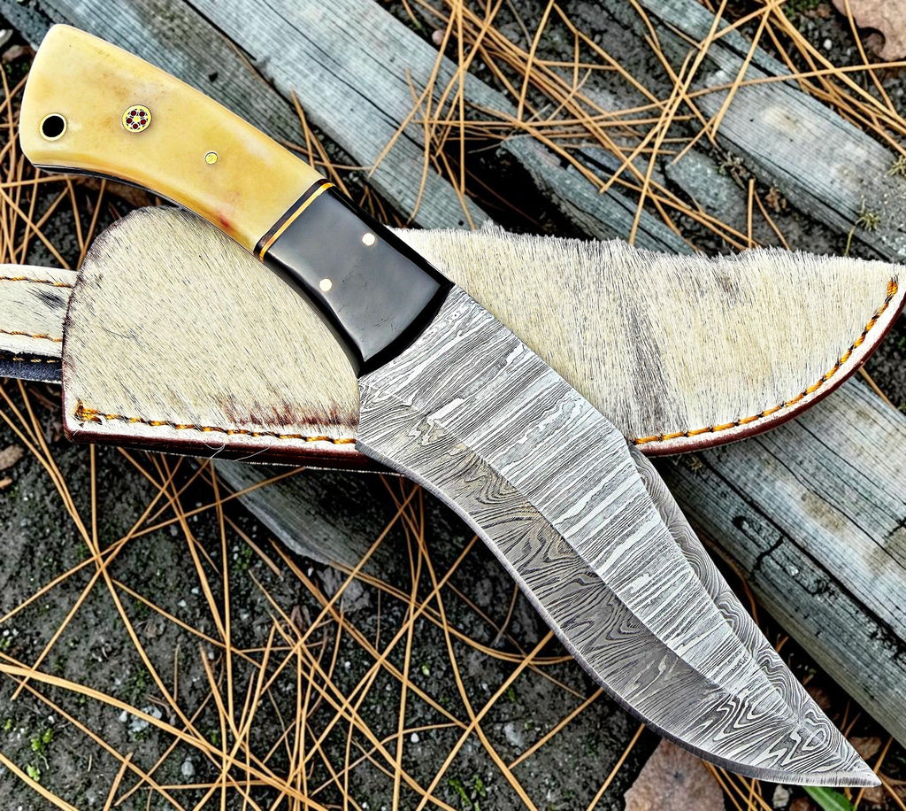 TIMBERCAT KNIVES Handmade Damascus steel hunting knife with bone handle  9'' overall with real cow leather sheath 1002