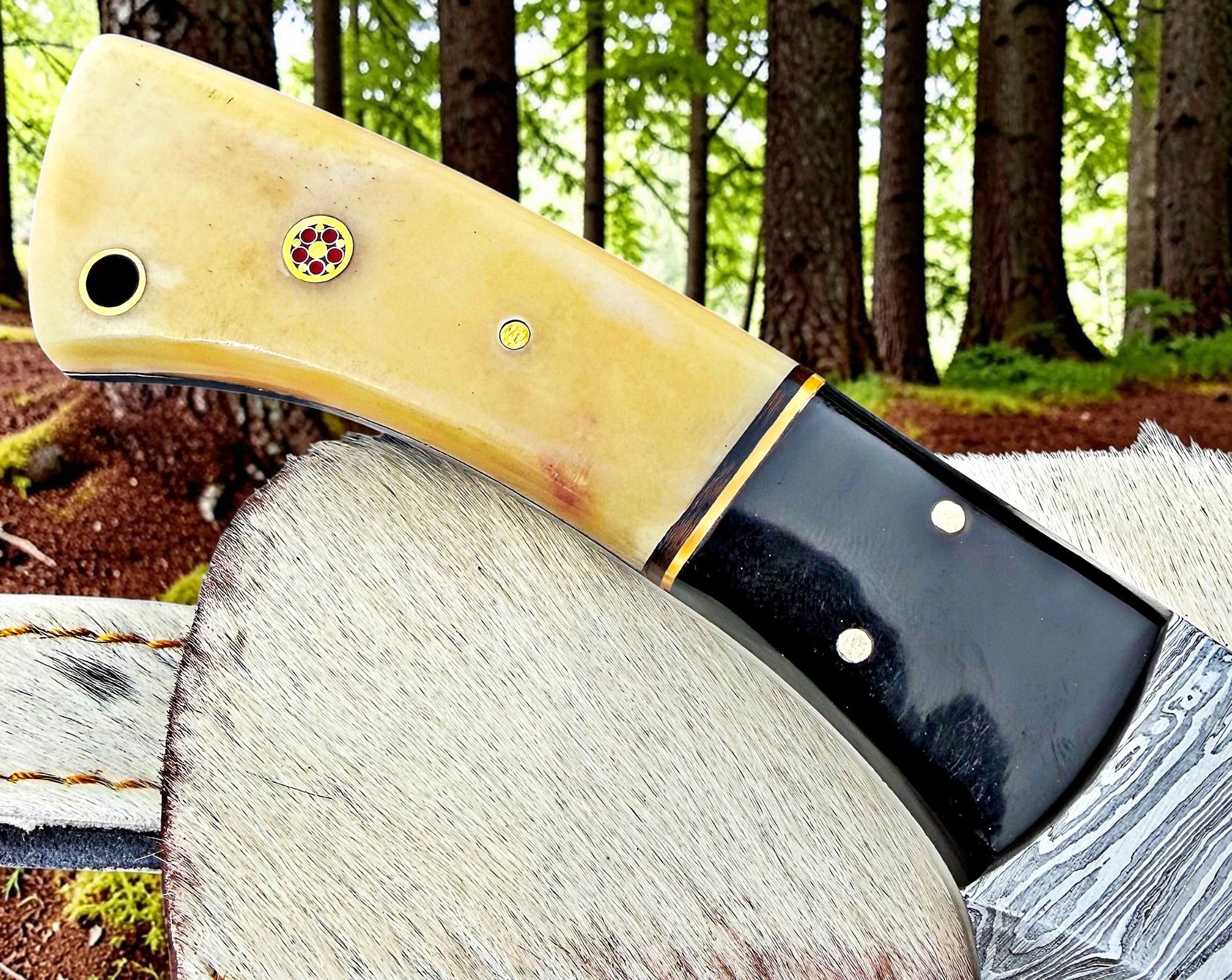 TIMBERCAT KNIVES Handmade Damascus steel hunting knife with bone handle  9'' overall with real cow leather sheath 1002