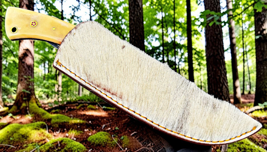 TIMBERCAT KNIVES Handmade Damascus steel hunting knife with bone handle  9'' overall with real cow leather sheath 1002
