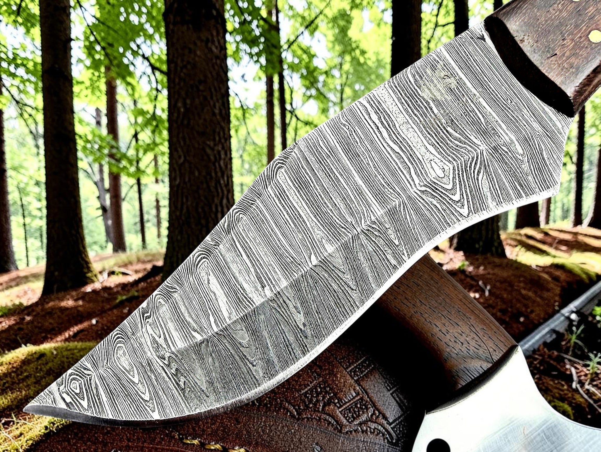 TIMBERCAT KNIVES Handmade Damascus steel hunting knife with wood handle 9'' overall with real cow leather sheath 1003