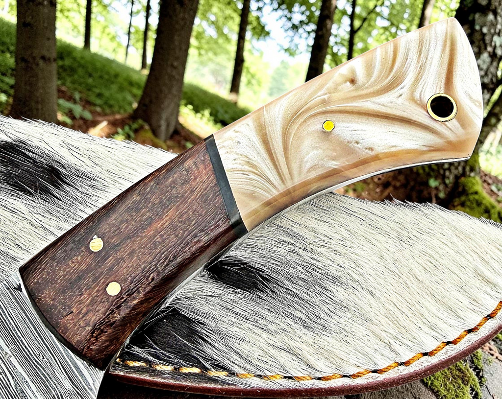 TIMBERCAT KNIVES Handmade Damascus steel hunting knife with wood handle 9'' overall with real cow leather sheath 1003