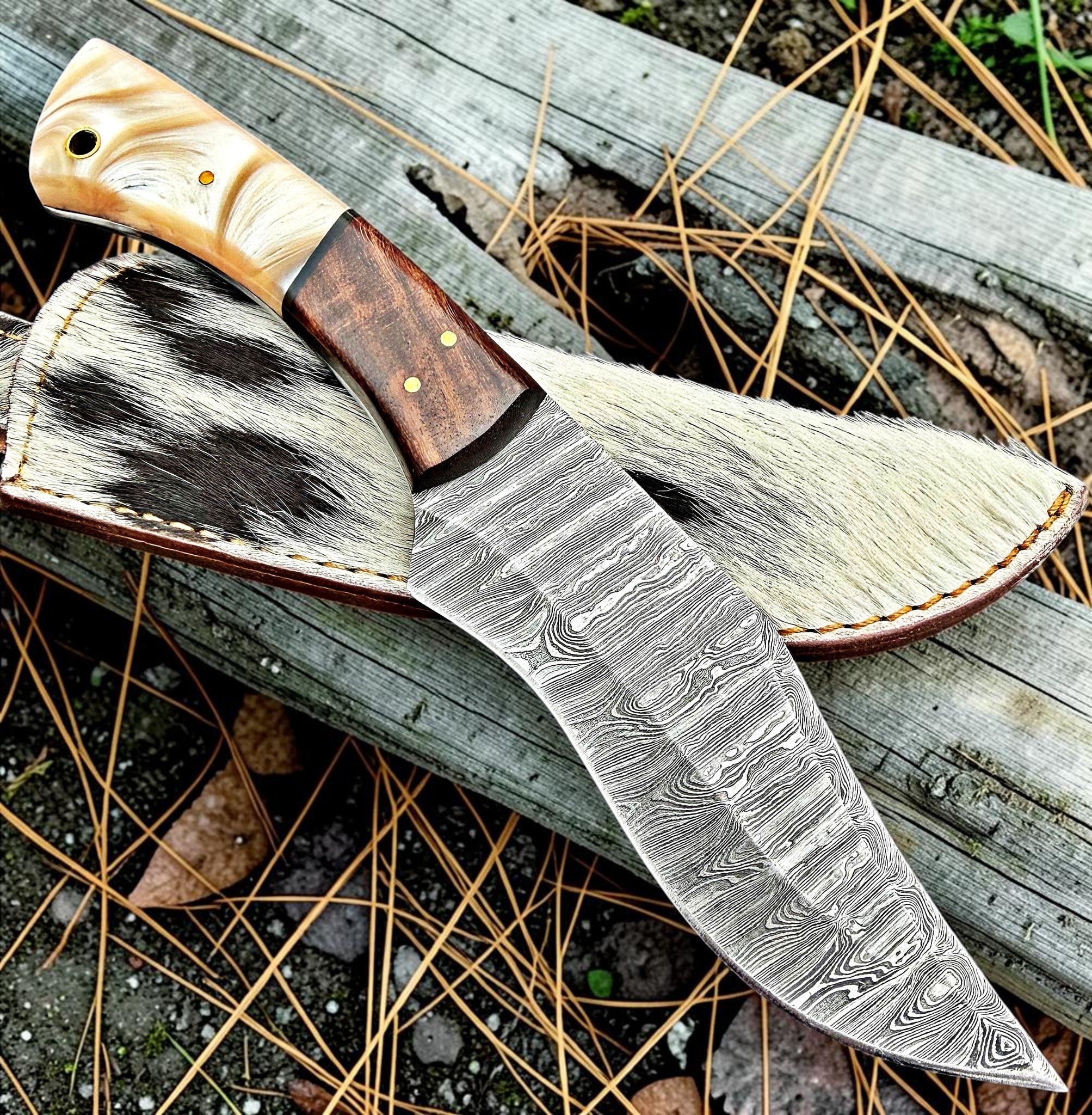 TIMBERCAT KNIVES Handmade Damascus steel hunting knife with wood handle 9'' overall with real cow leather sheath 1003