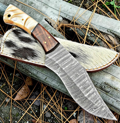TIMBERCAT KNIVES Handmade Damascus steel hunting knife with wood handle 9'' overall with real cow leather sheath 1003