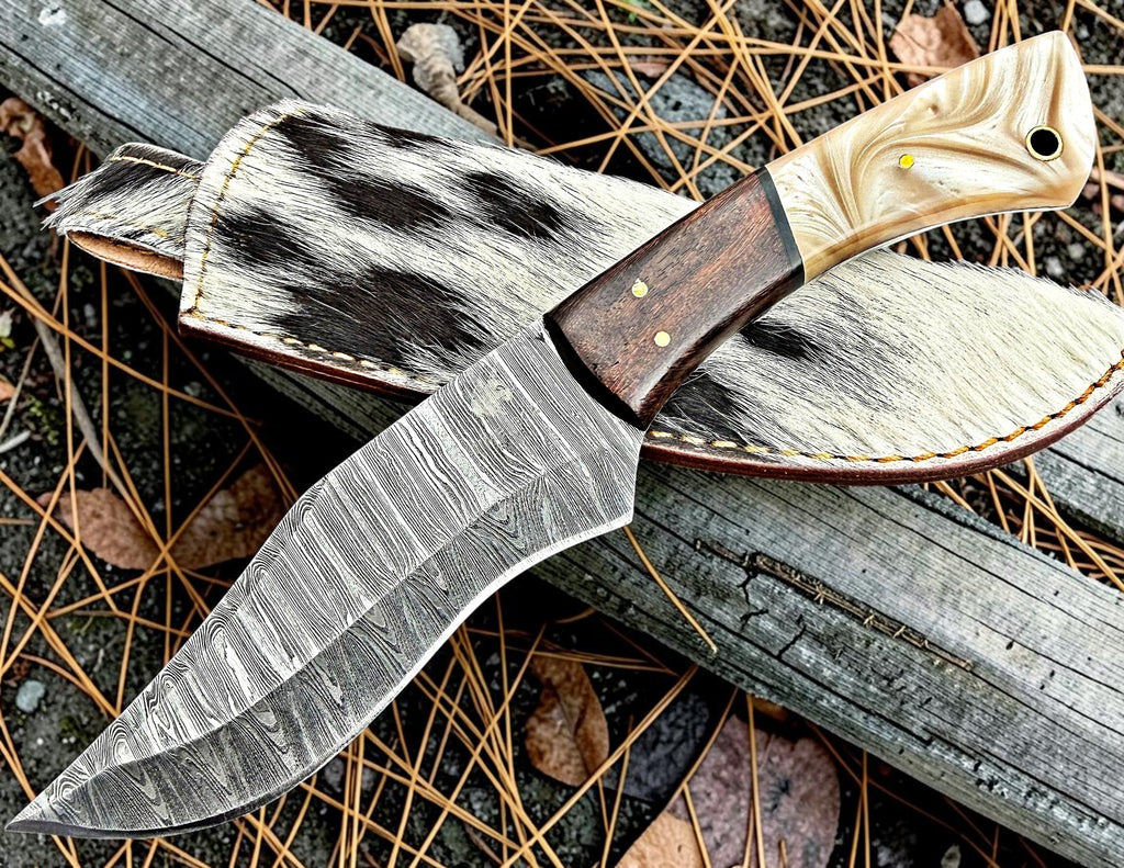 TIMBERCAT KNIVES Handmade Damascus steel hunting knife with wood handle 9'' overall with real cow leather sheath 1003