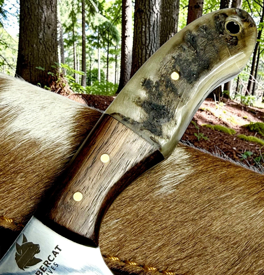 Timbercat Knives Handmade Hunting Skinner Knife 8 Inches with Cowhide Leather Sheath J2 Steel 1004