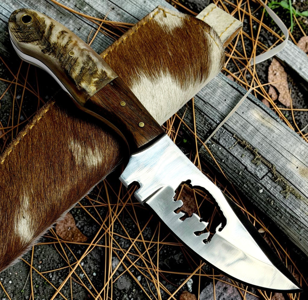 Timbercat Knives Handmade Hunting Skinner Knife 8 Inches with Cowhide Leather Sheath J2 Steel 1004