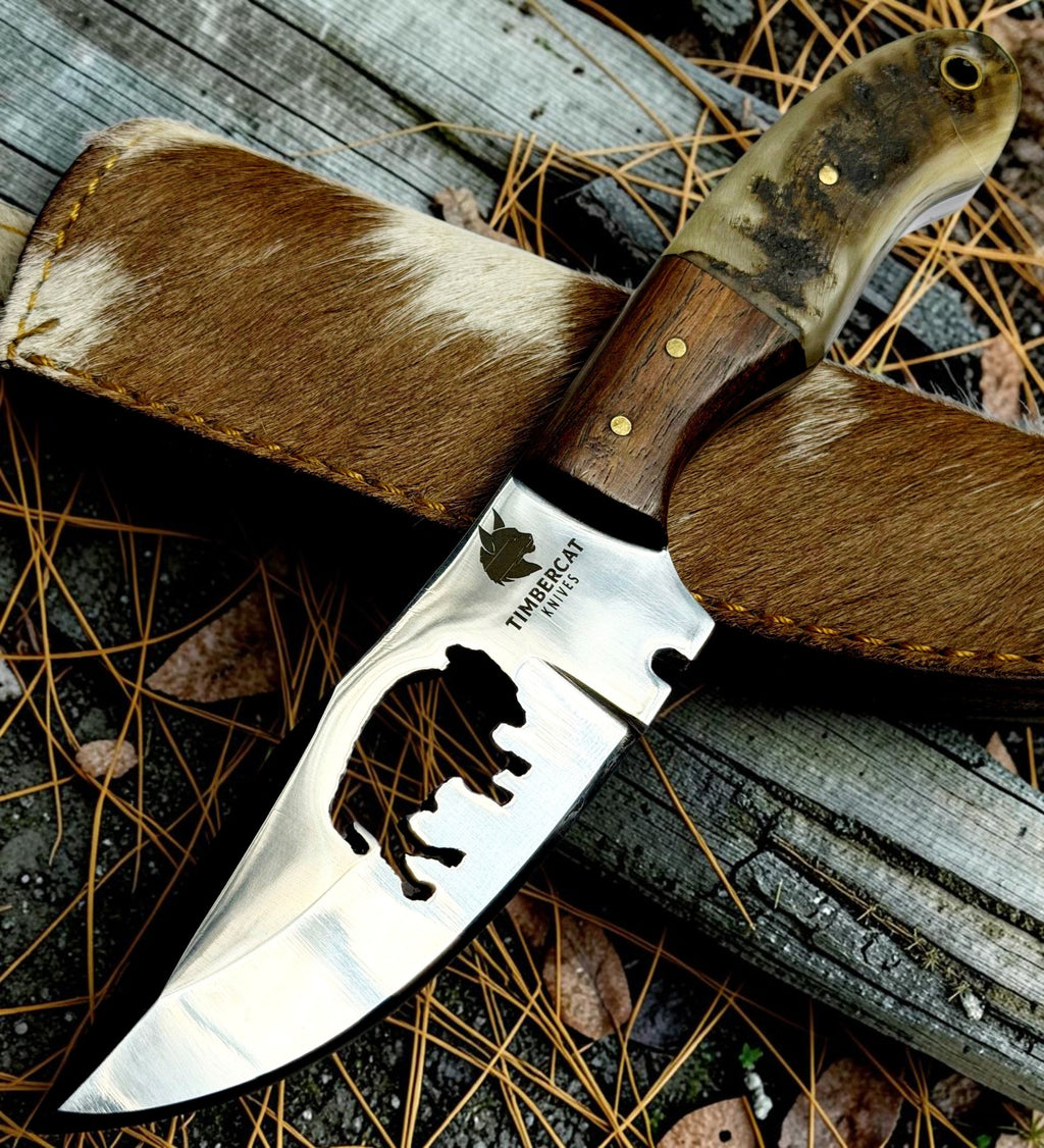 Timbercat Knives Handmade Hunting Skinner Knife 8 Inches with Cowhide Leather Sheath J2 Steel 1004