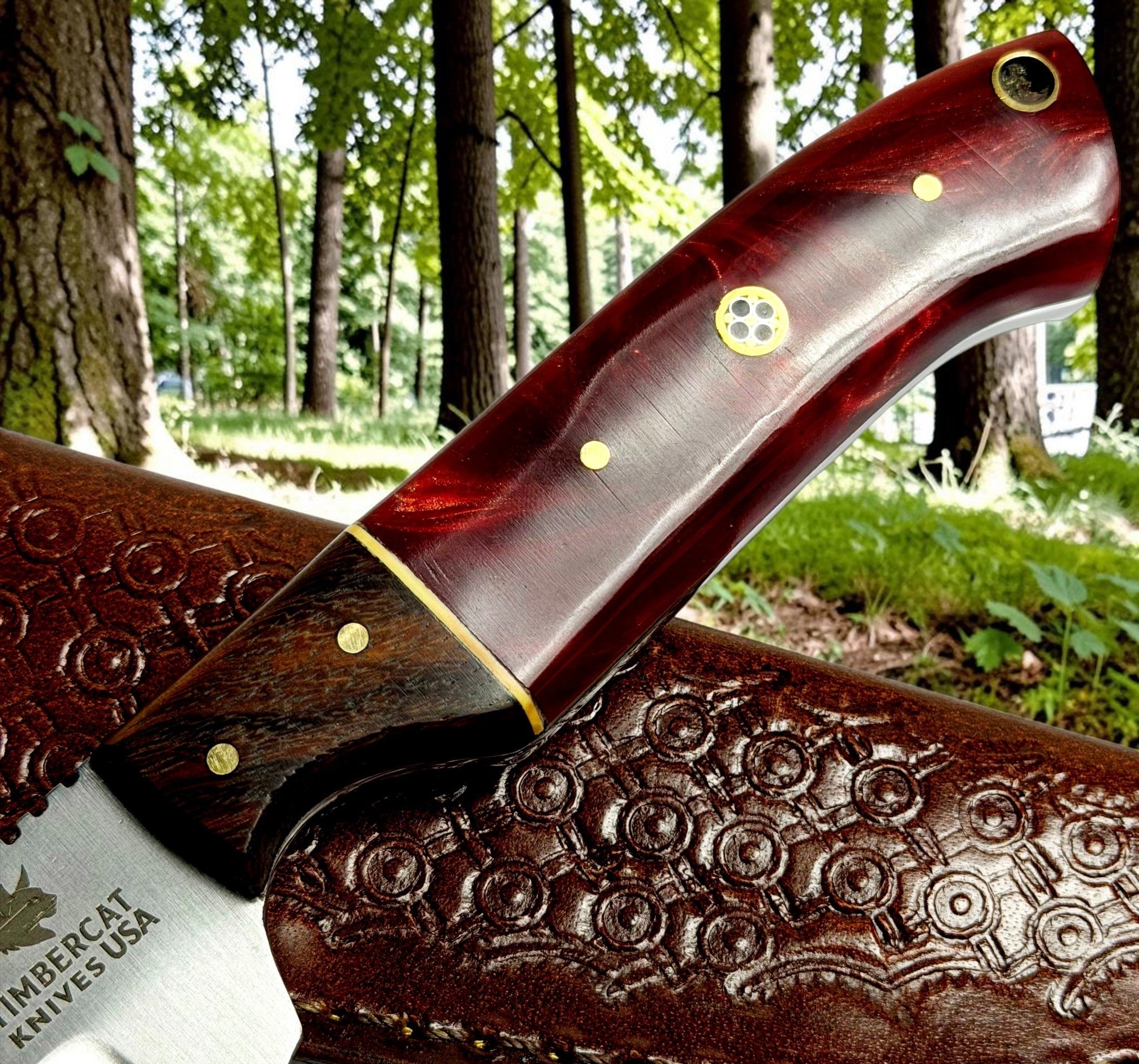 Timbercat Knives Handmade Hunting Skinner Knife 9 Inches with Cowhide Leather Sheath J2 Steel 1006