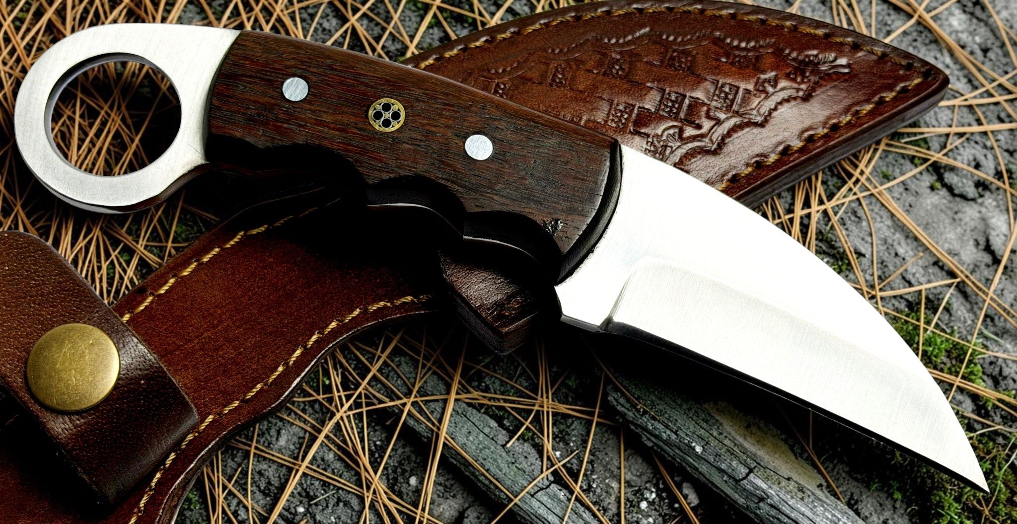 Timbercat Knives Handmade Hunting Skinner Knife 7 Inches with Cowhide Leather Sheath J2 Steel 1007