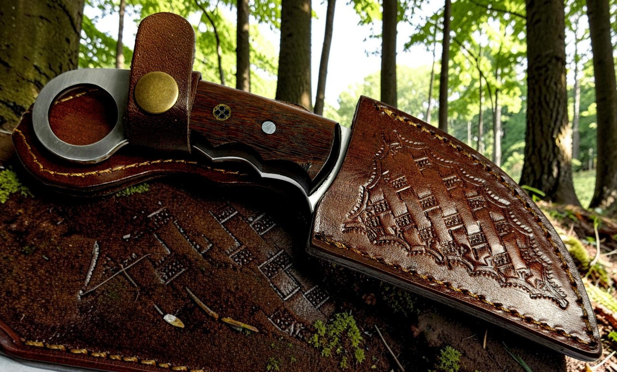 Timbercat Knives Handmade Hunting Skinner Knife 7 Inches with Cowhide Leather Sheath J2 Steel 1007
