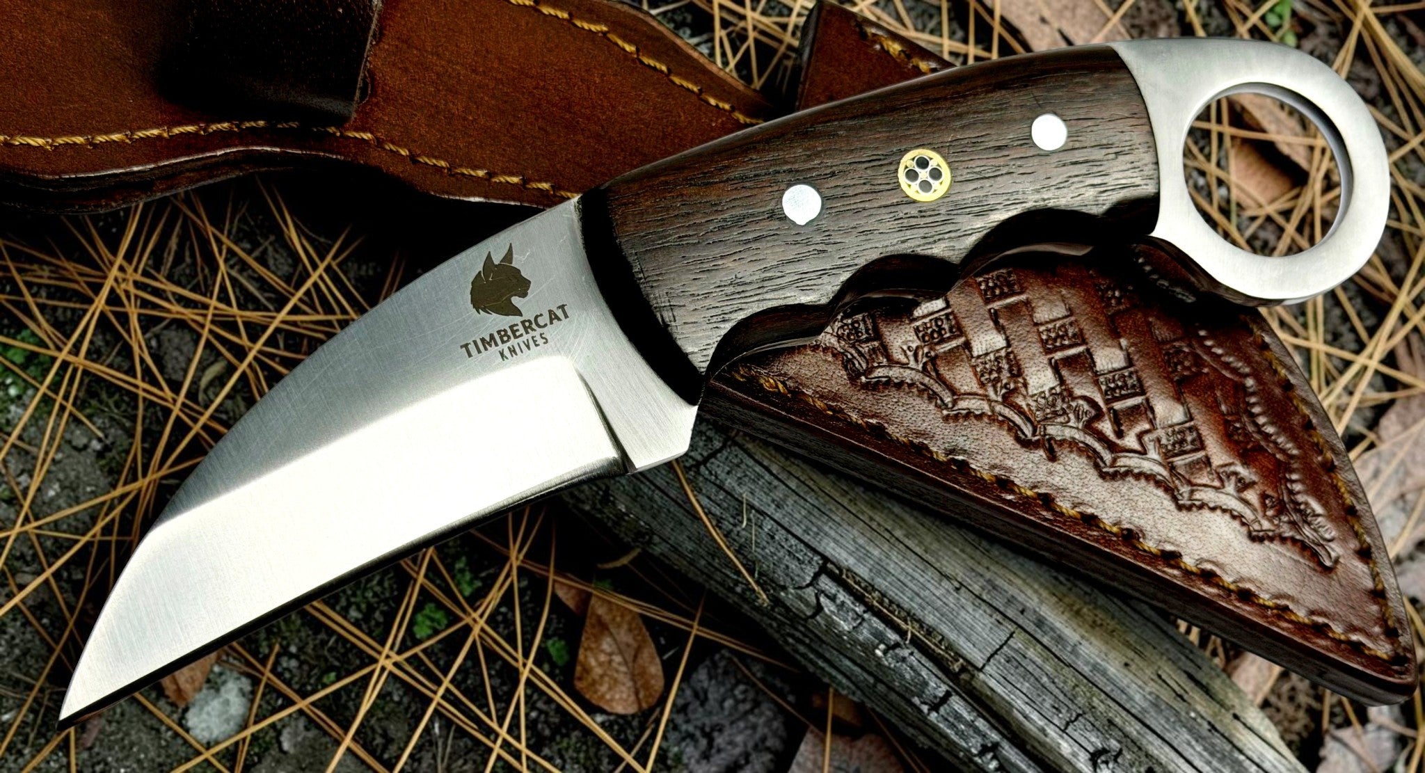 Timbercat Knives Handmade Hunting Skinner Knife 7 Inches with Cowhide Leather Sheath J2 Steel 1007