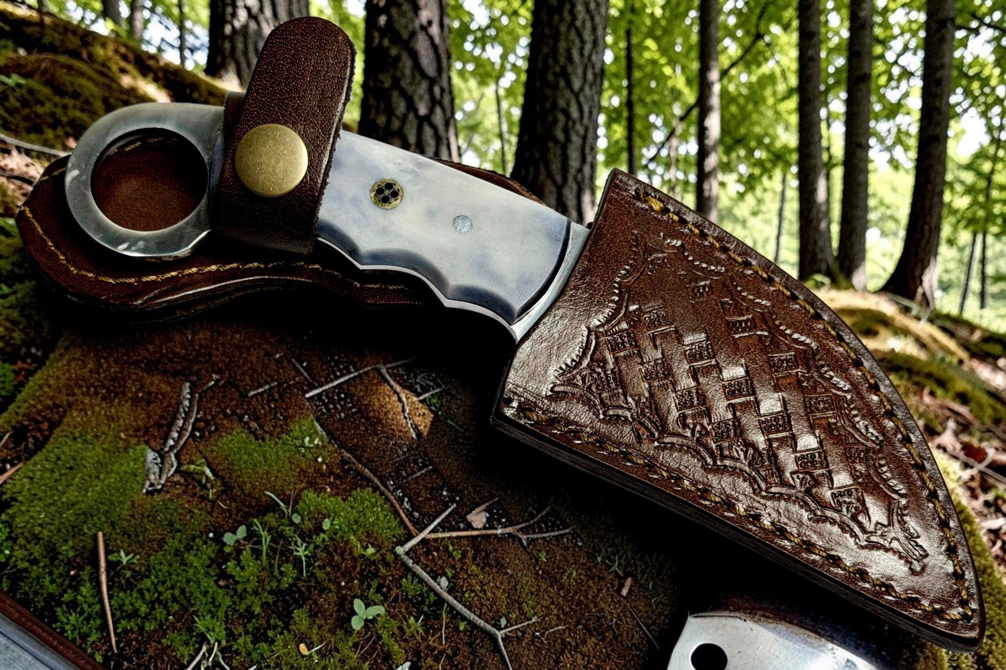 Timbercat Knives Handmade Hunting Skinner Knife 7 Inches with Cowhide Leather Sheath J2 Steel 1009
