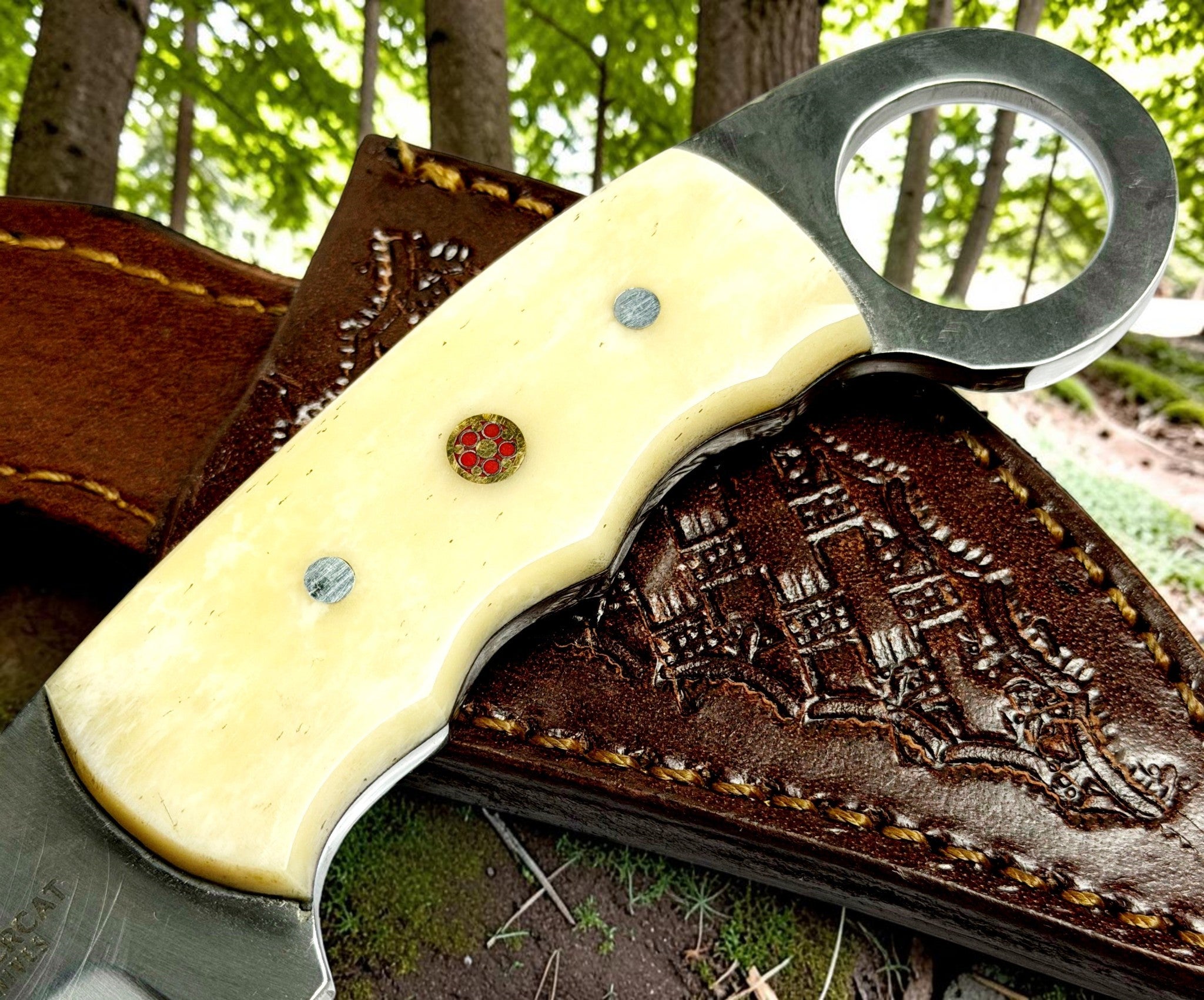 Timbercat Knives Handmade Hunting Skinner Knife 7 Inches with Cowhide Leather Sheath J2 Steel 1010