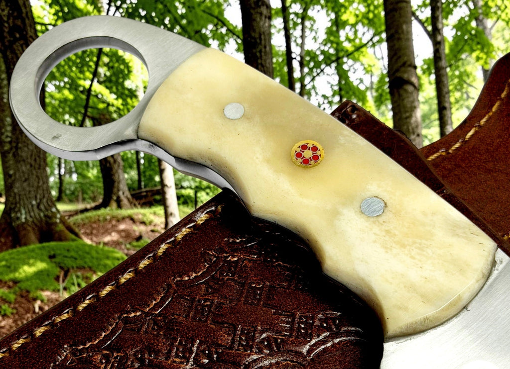 Timbercat Knives Handmade Hunting Skinner Knife 7 Inches with Cowhide Leather Sheath J2 Steel 1010