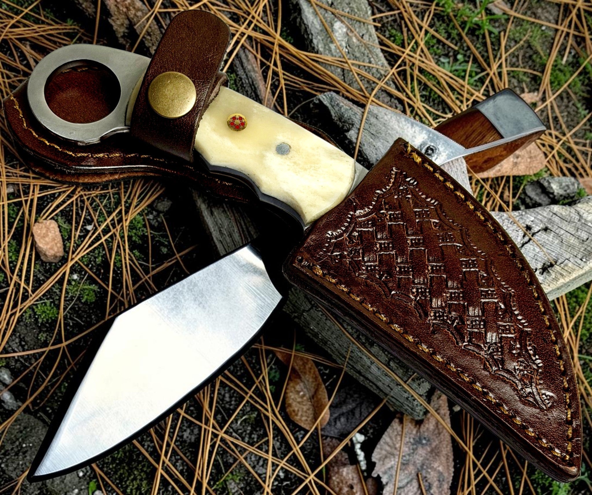 Timbercat Knives Handmade Hunting Skinner Knife 7 Inches with Cowhide Leather Sheath J2 Steel 1010