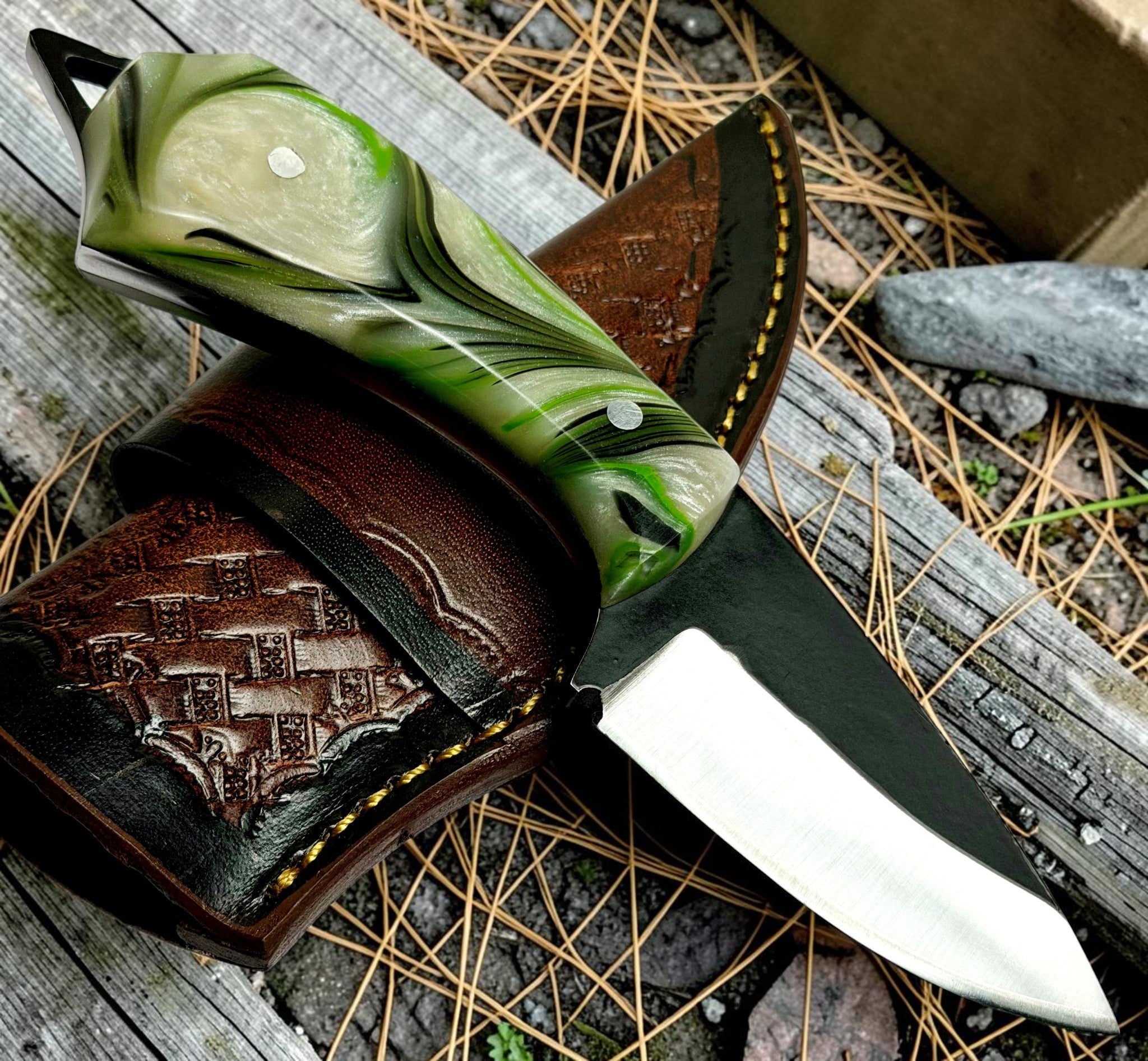 Timbercat Knives Handmade Hunting Skinner Knife 7 Inches with Cowhide Leather Sheath J2 Steel 1008
