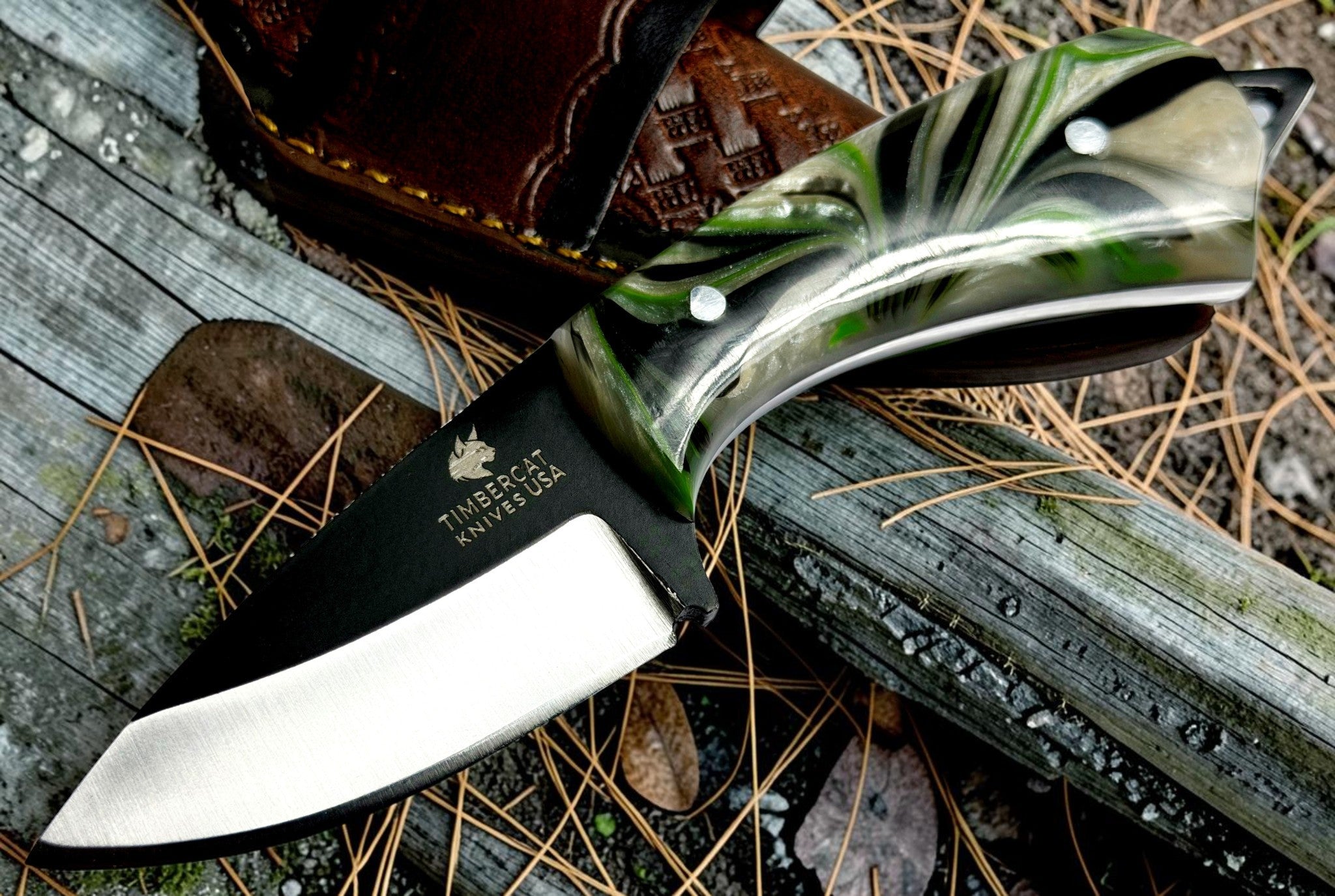 Timbercat Knives Handmade Hunting Skinner Knife 7 Inches with Cowhide Leather Sheath J2 Steel 1012