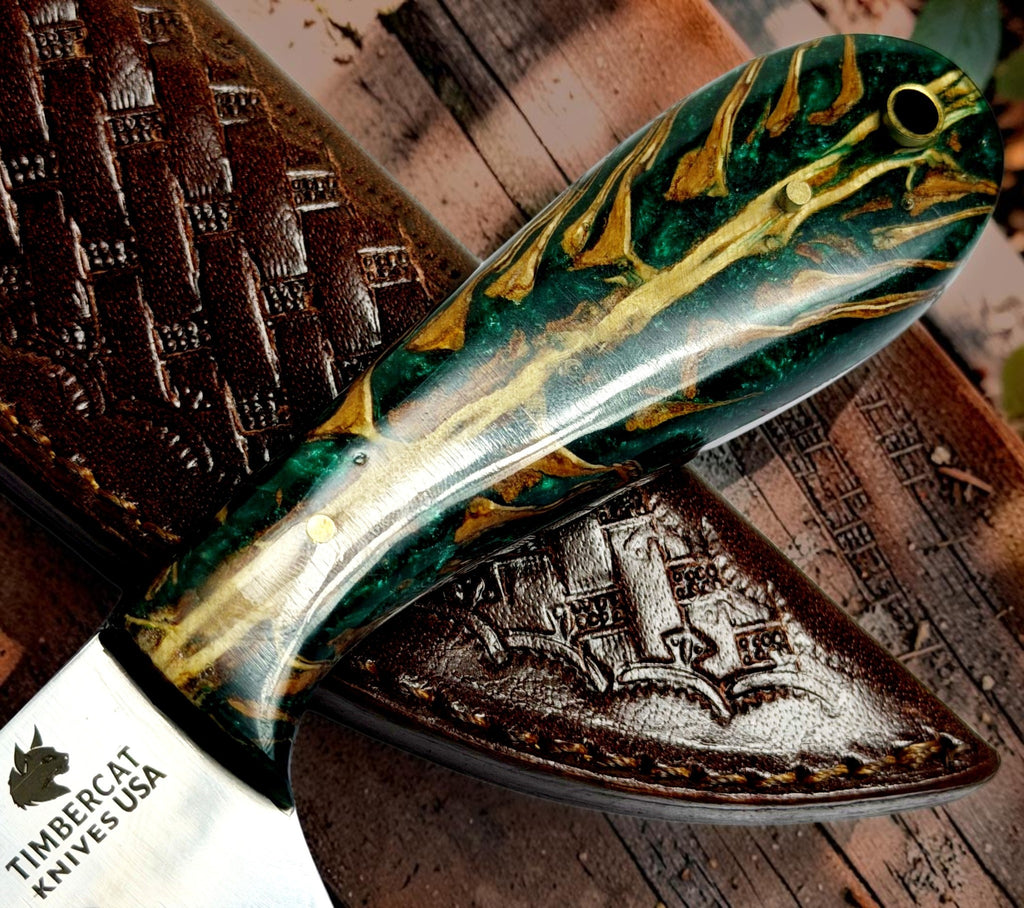 Timbercat Knives Handmade Hunting Skinner Knife 8 Inches with Cowhide Leather Sheath J2 Steel 1013