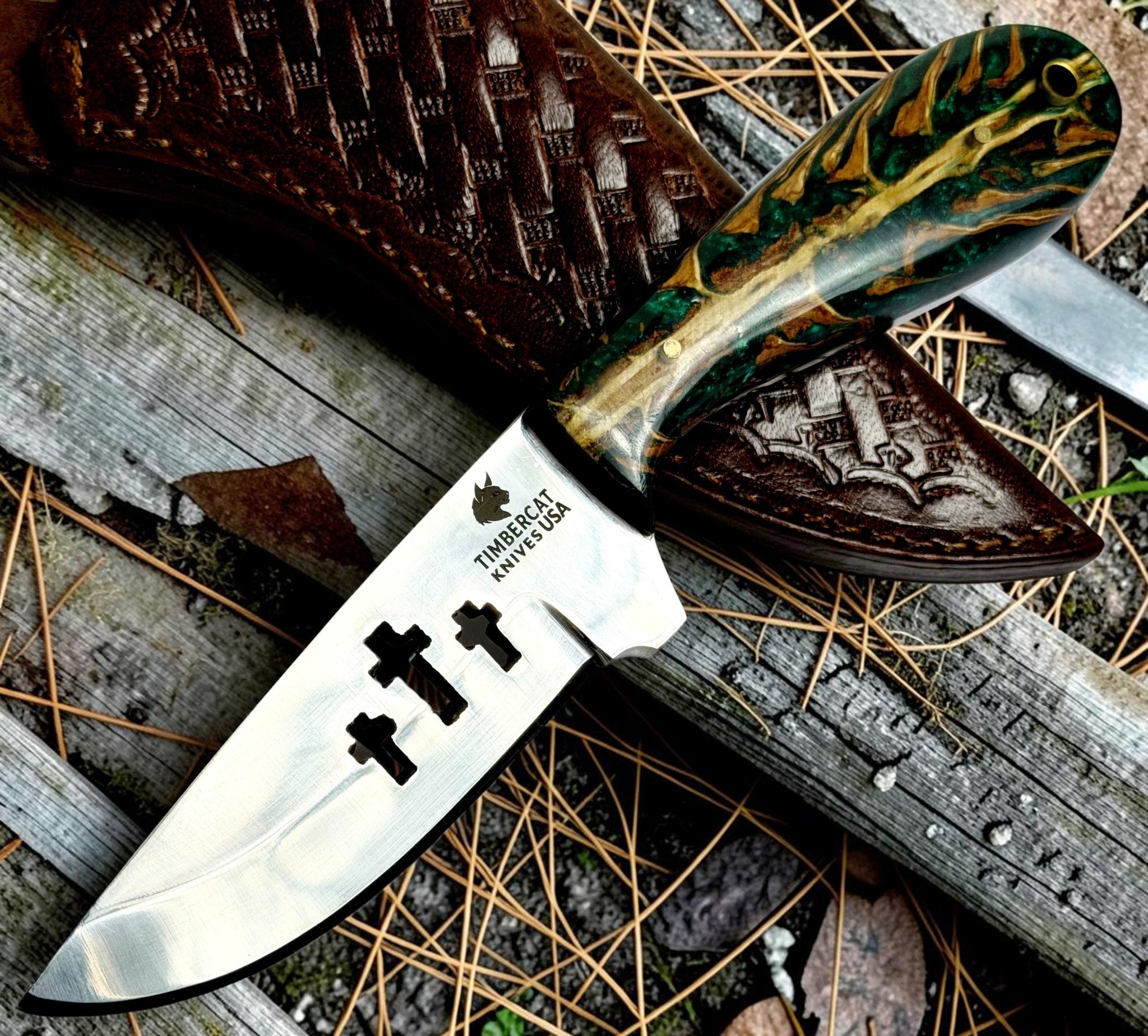 Timbercat Knives Handmade Hunting Skinner Knife 8 Inches with Cowhide Leather Sheath J2 Steel 1013