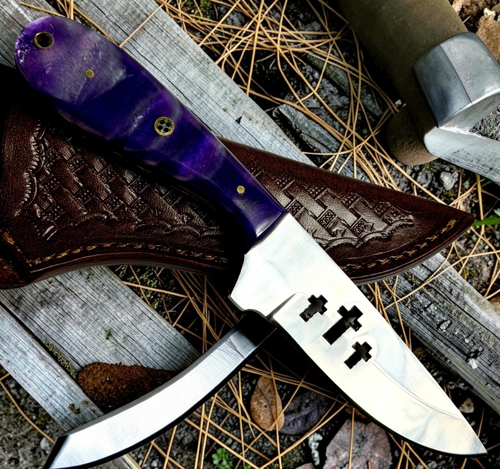 Timbercat Knives Handmade Hunting Skinner Knife 8 Inches with Cowhide Leather Sheath J2 Steel 1014