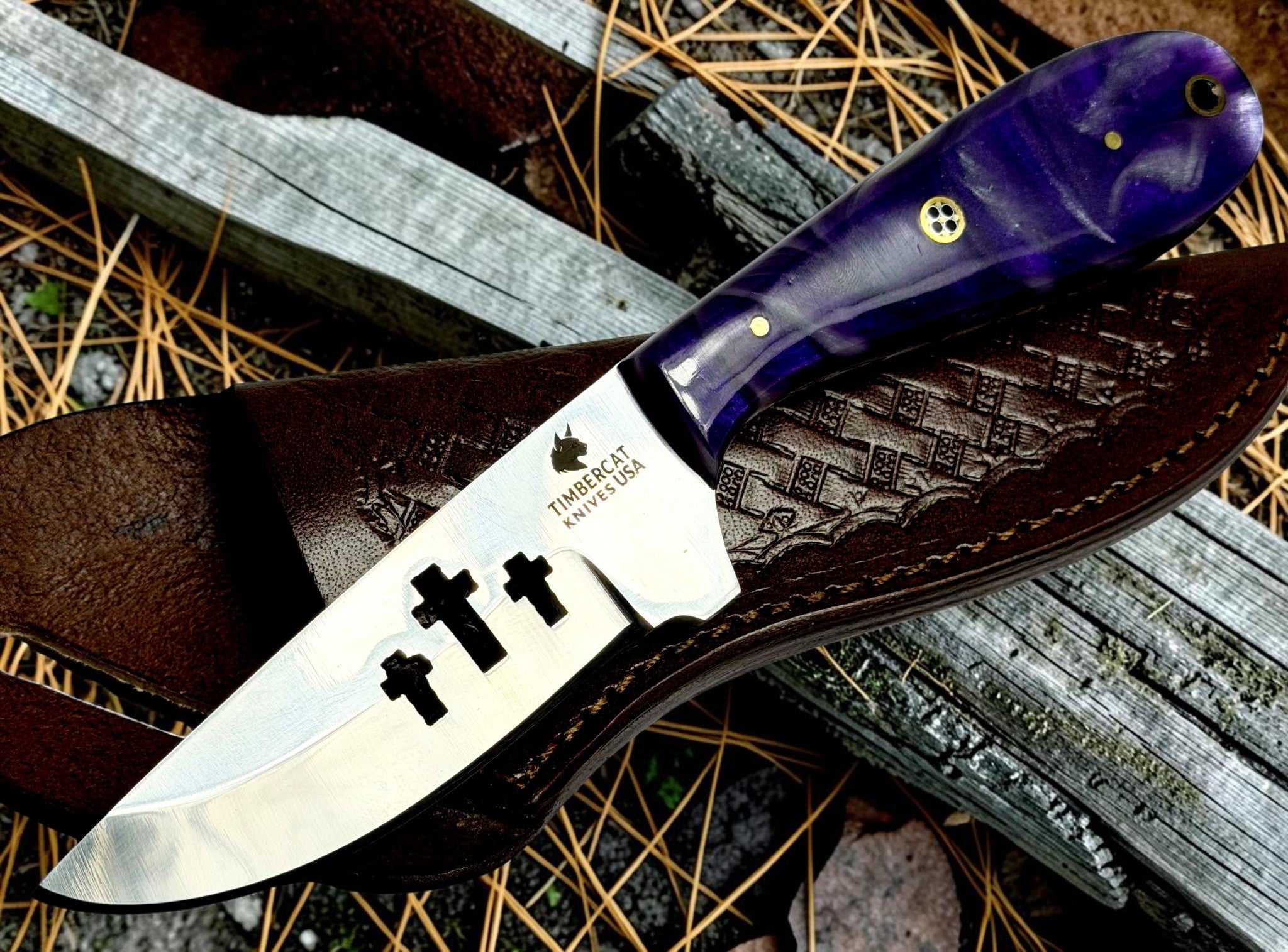 Timbercat Knives Handmade Hunting Skinner Knife 8 Inches with Cowhide Leather Sheath J2 Steel 1014