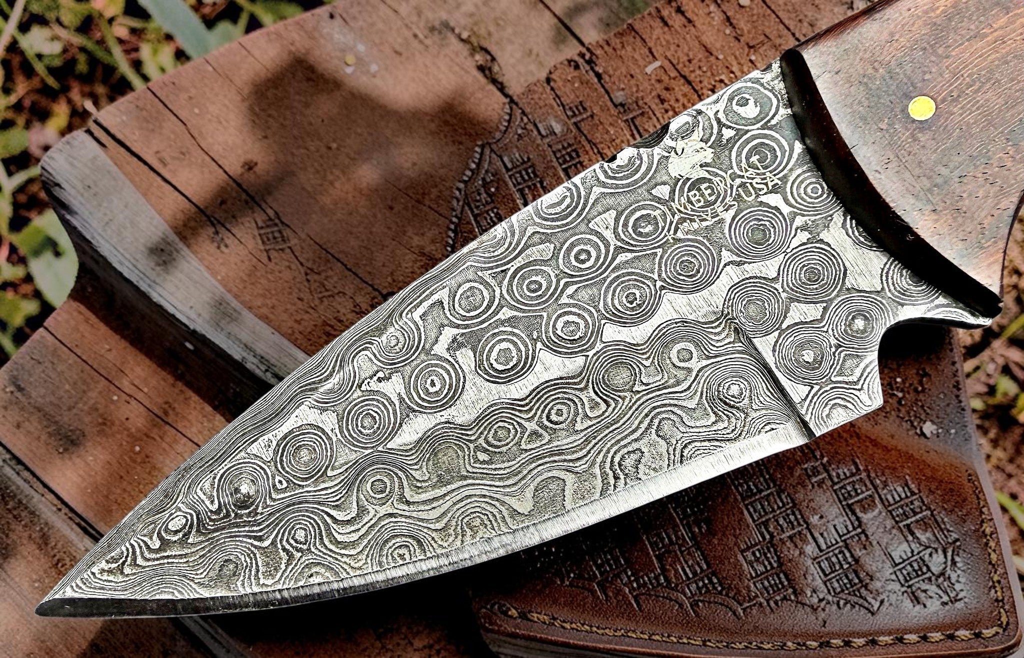 Timbercat Knives Handmade Damascus Steel Hunting Skinner Knife 8.5 Inches with Cowhide Leather Sheath 1015