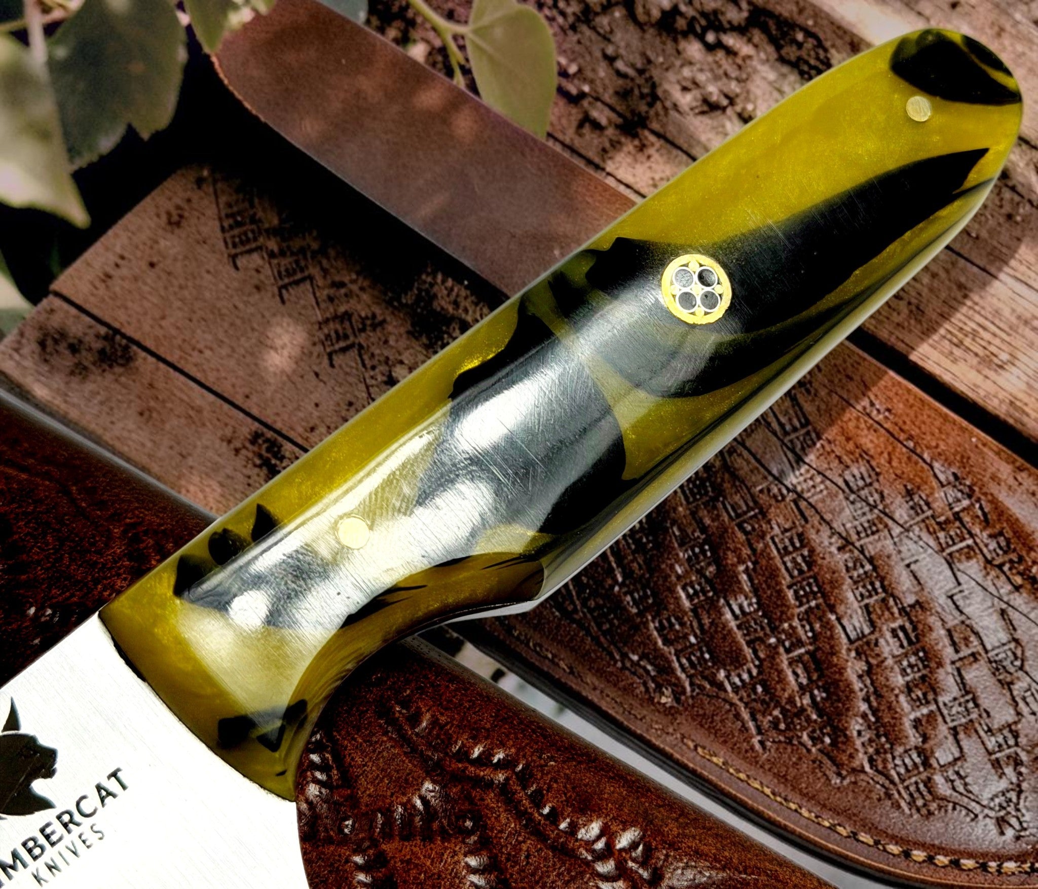 Timbercat Knives Handmade Hunting Bull Cutter Knife 8 Inches with Cowhide Leather Sheath J2 Steel 1016