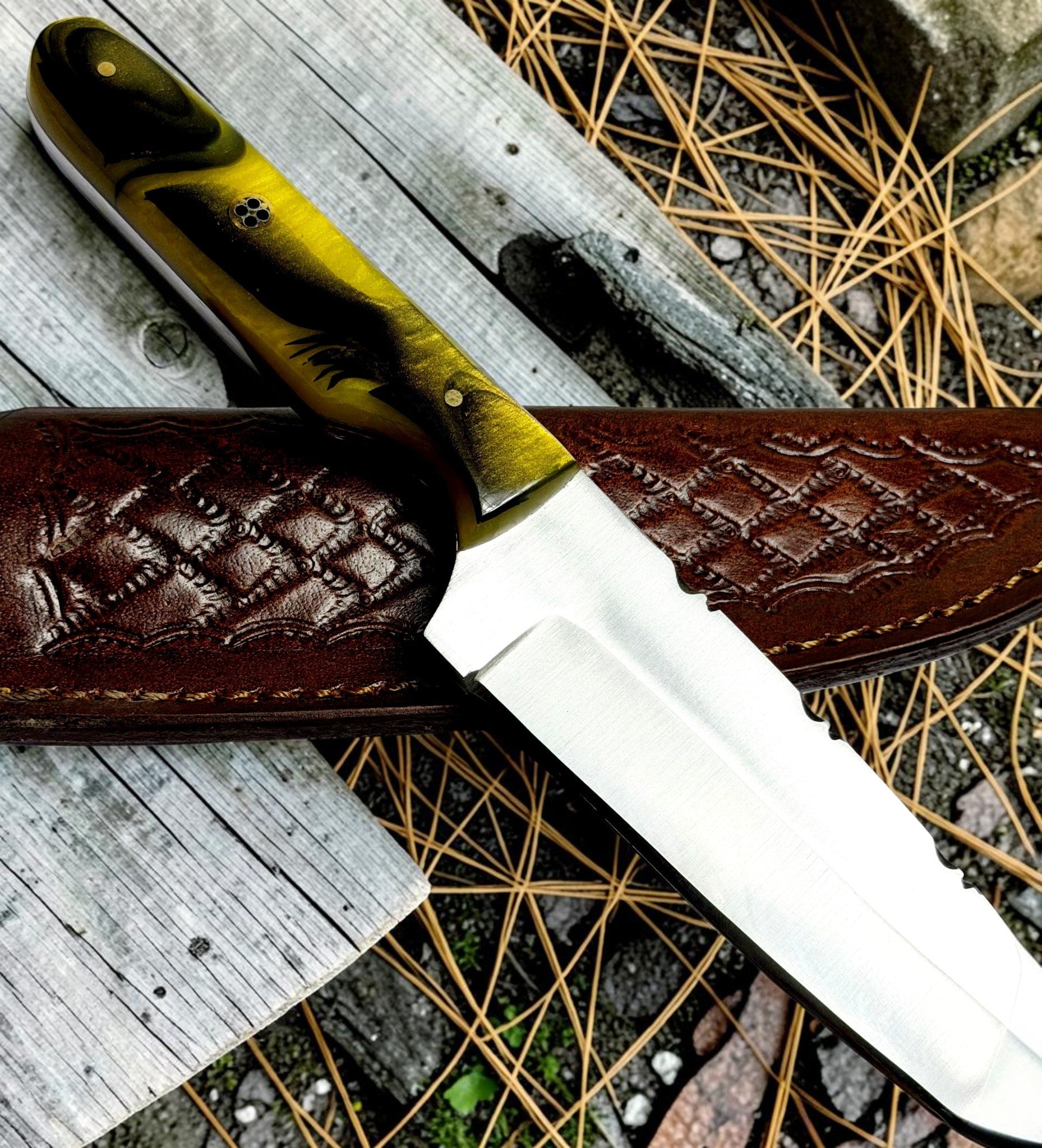 Timbercat Knives Handmade Hunting Bull Cutter Knife 8 Inches with Cowhide Leather Sheath J2 Steel 1016