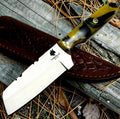 Timbercat Knives Handmade Hunting Bull Cutter Knife 8 Inches with Cowhide Leather Sheath J2 Steel 1016