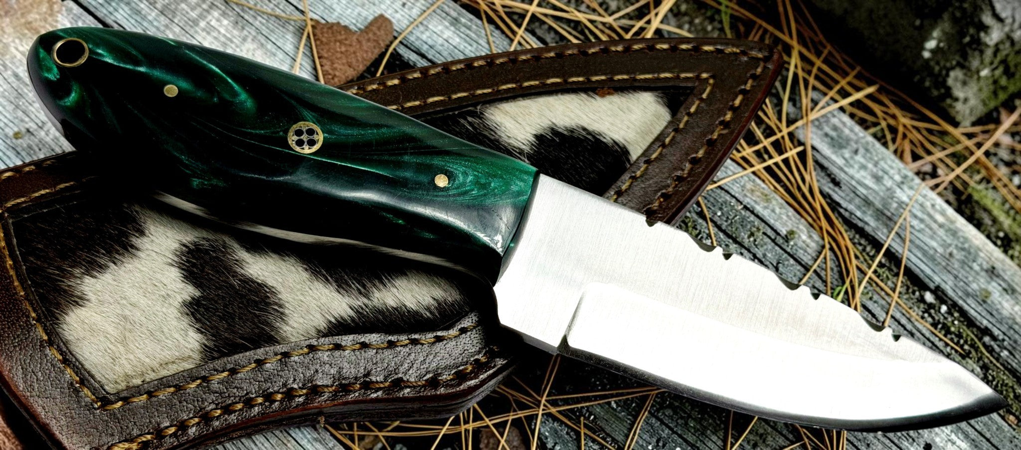 Timbercat Knives Handmade Hunting Skinner Knife 7 Inches with Cowhide Leather Sheath J2 Steel 1017