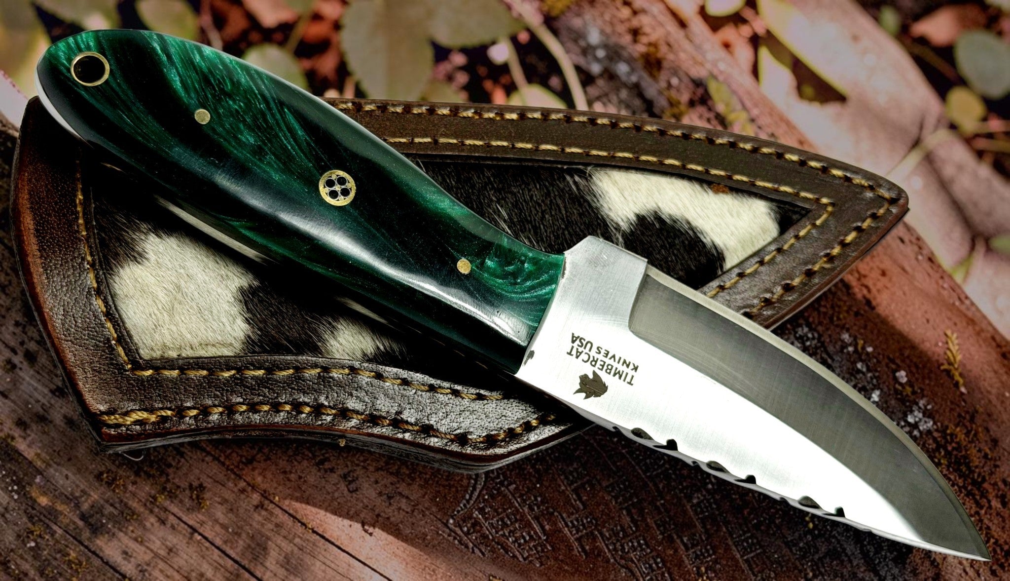 Timbercat Knives Handmade Hunting Skinner Knife 7 Inches with Cowhide Leather Sheath J2 Steel 1017