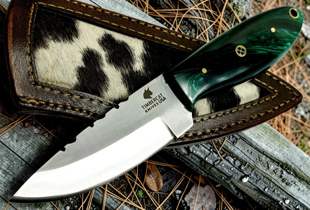 Timbercat Knives Handmade Hunting Skinner Knife 7 Inches with Cowhide Leather Sheath J2 Steel 1017