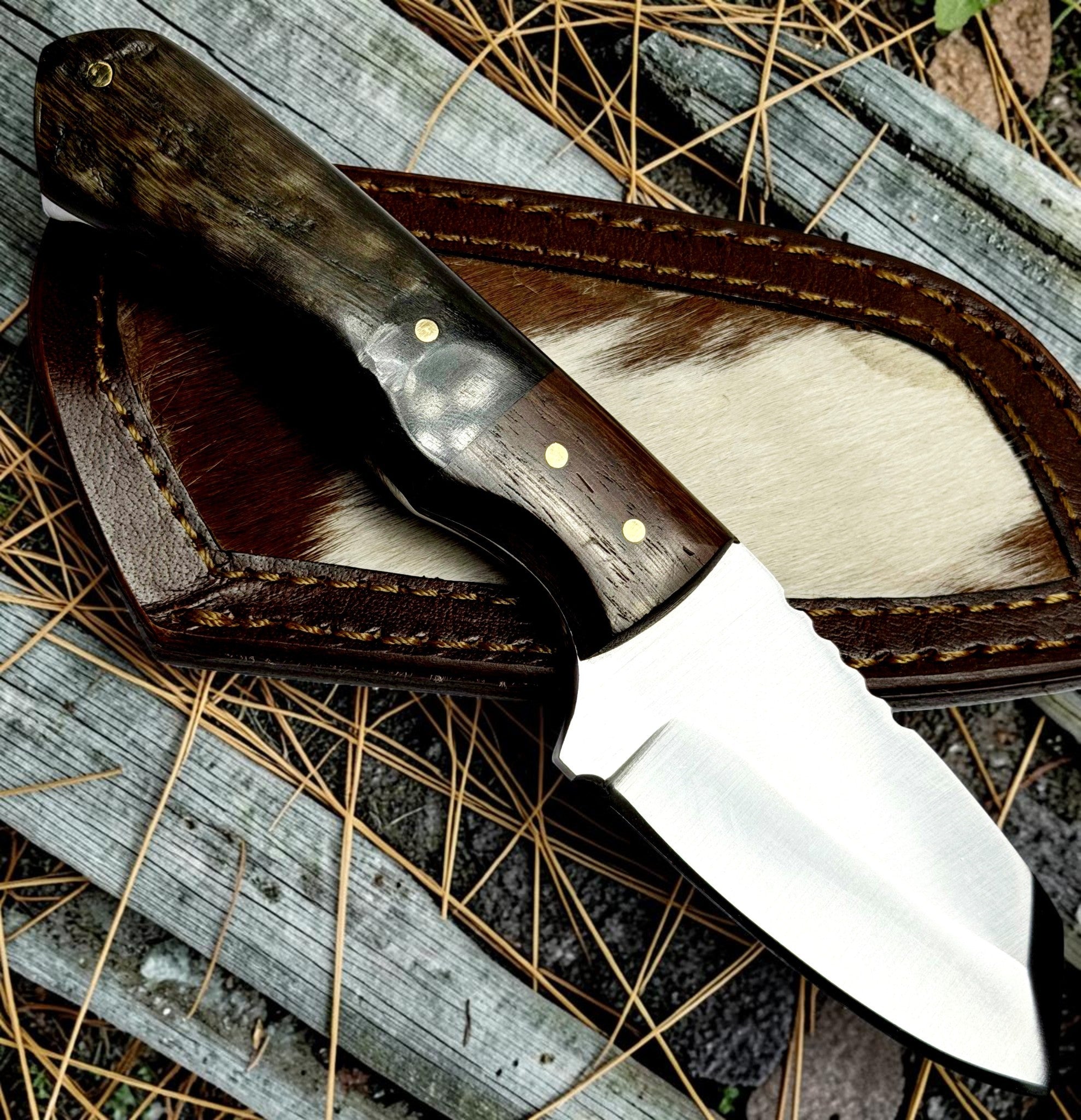 Timbercat Knives Handmade Hunting Tanto Knife 7 Inches with Cowhide Leather Sheath J2 Steel 1018