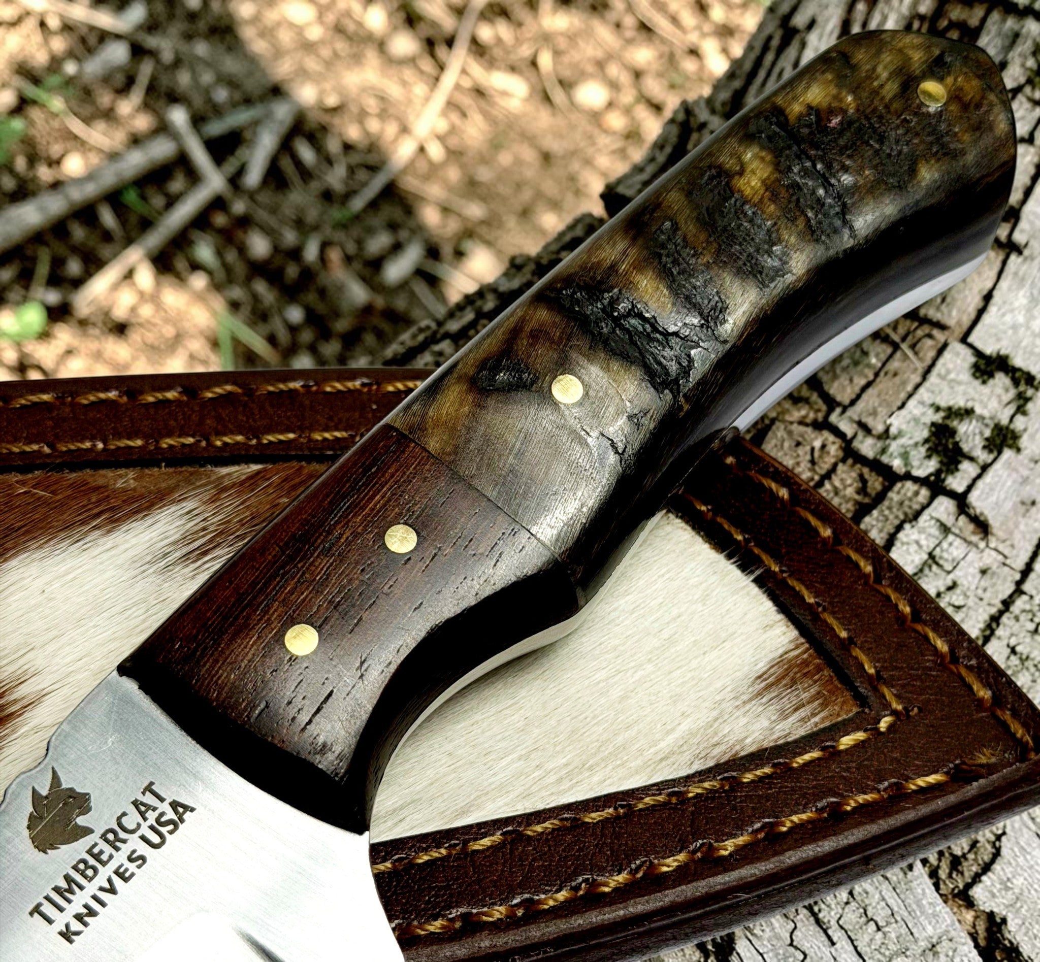 Timbercat Knives Handmade Hunting Tanto Knife 7 Inches with Cowhide Leather Sheath J2 Steel 1018