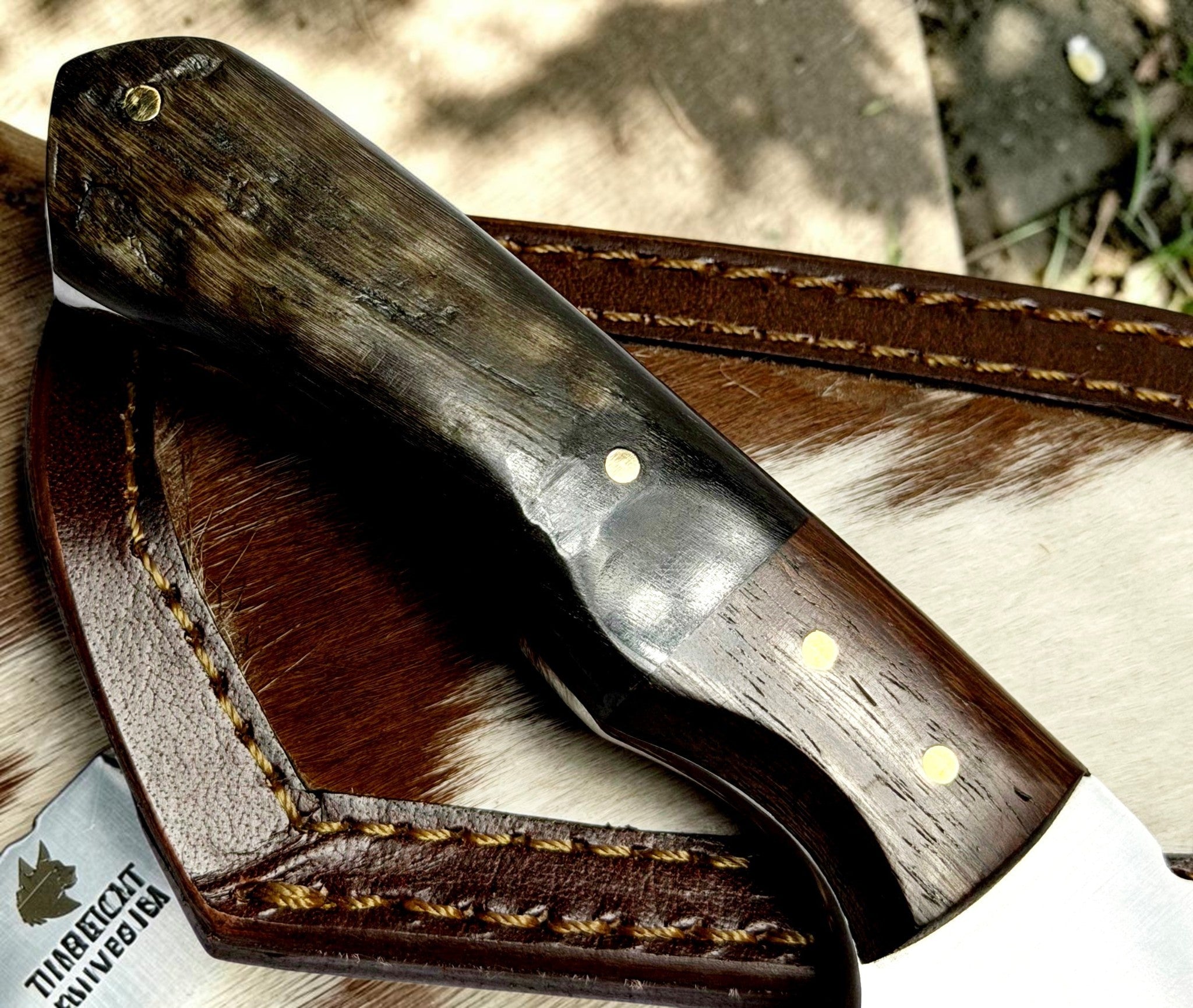 Timbercat Knives Handmade Hunting Tanto Knife 7 Inches with Cowhide Leather Sheath J2 Steel 1018