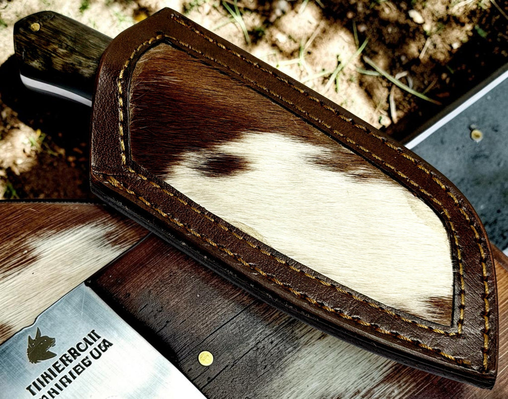Timbercat Knives Handmade Hunting Tanto Knife 7 Inches with Cowhide Leather Sheath J2 Steel 1018