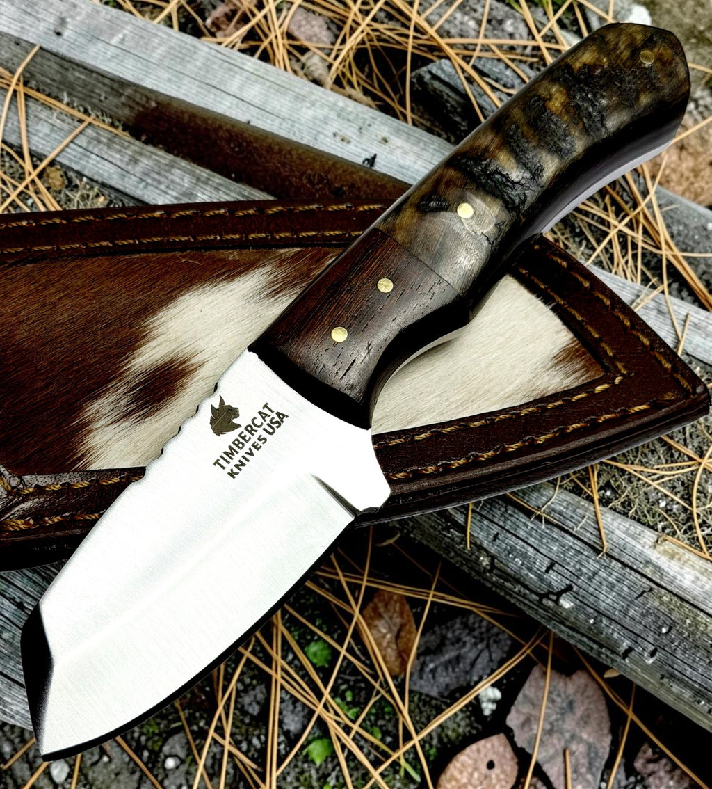 Timbercat Knives Handmade Hunting Tanto Knife 7 Inches with Cowhide Leather Sheath J2 Steel 1018
