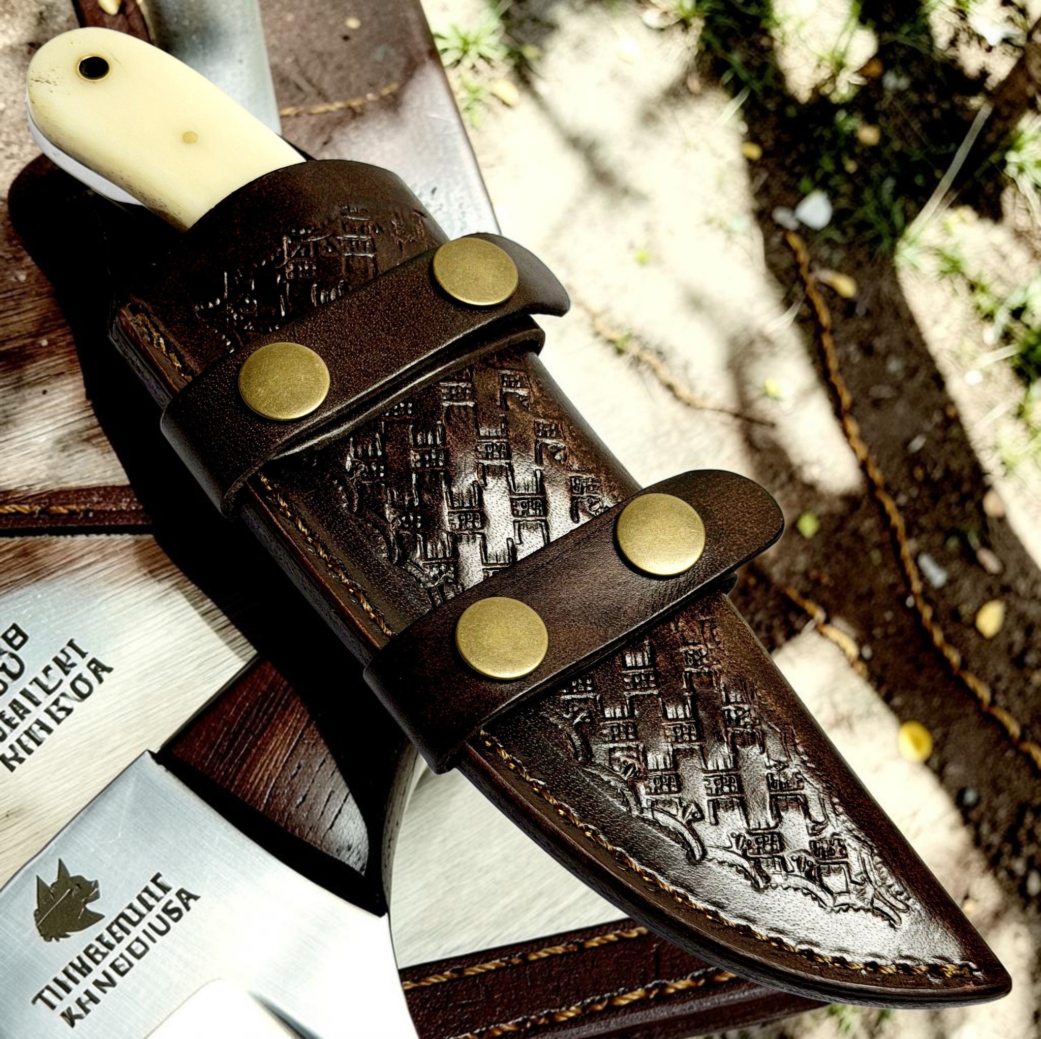 Timbercat Knives Handmade Hunting Tracker Knife 9 Inches with Cowhide Leather Sheath J2 Steel 1020