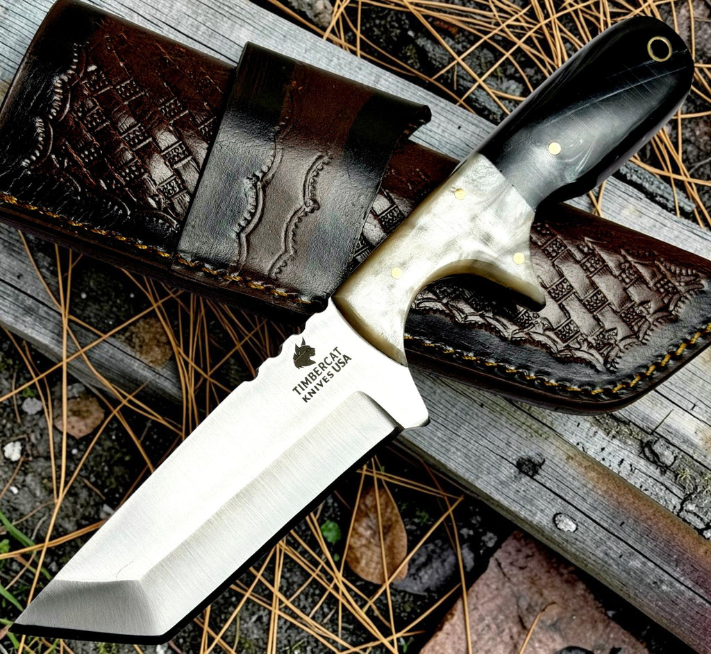 Timbercat Knives Handmade Hunting Tanto Knife 8 Inches with Cowhide Leather Sheath J2 Steel 1021