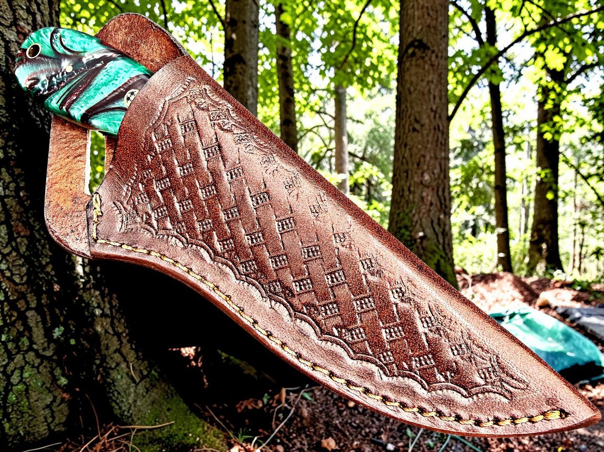 Timbercat Knives Handmade Damascus Steel Hunting Skinner Knife 7.5 Inches with Cowhide Leather Sheath 1022