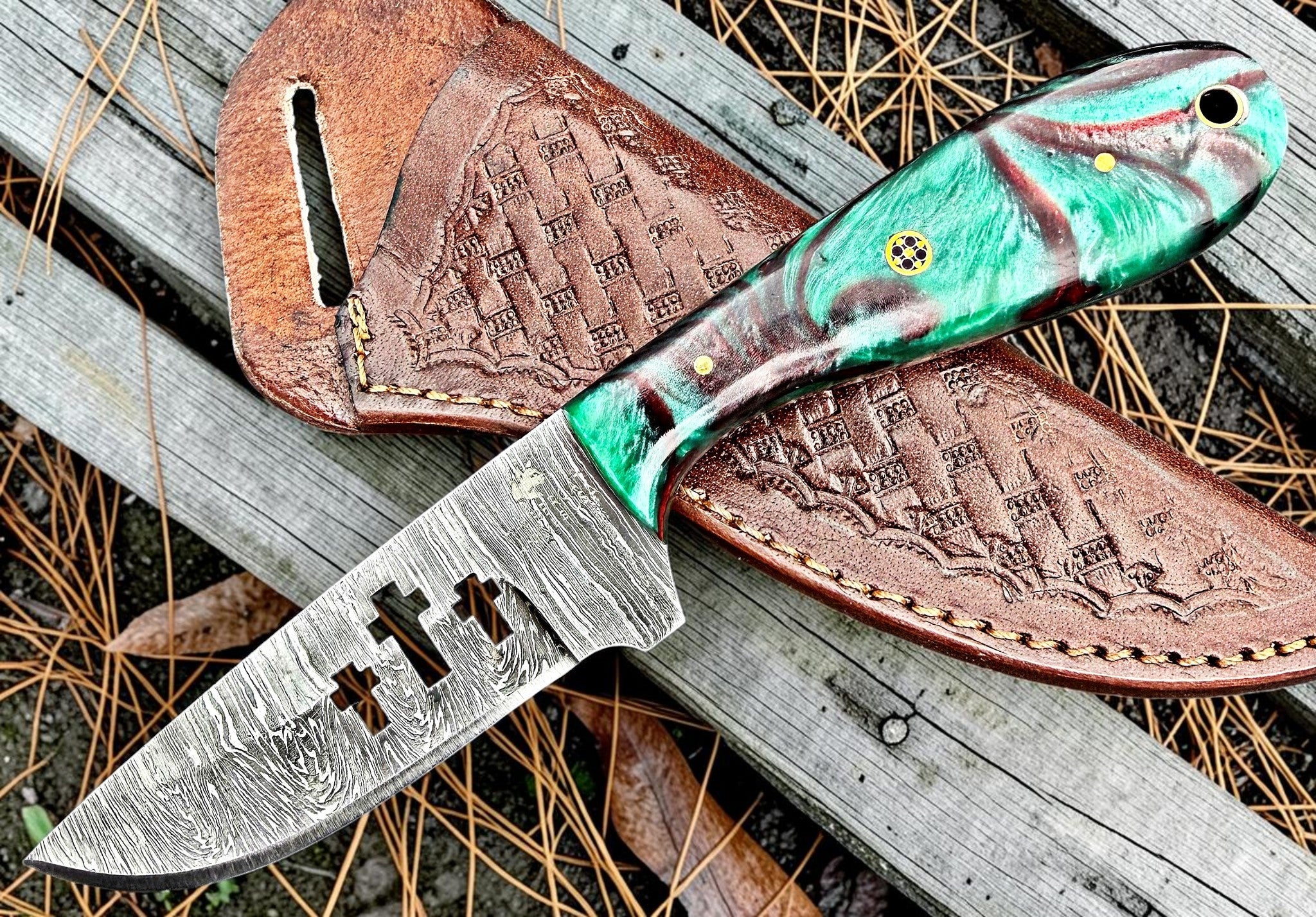 Timbercat Knives Handmade Damascus Steel Hunting Skinner Knife 7.5 Inches with Cowhide Leather Sheath 1022