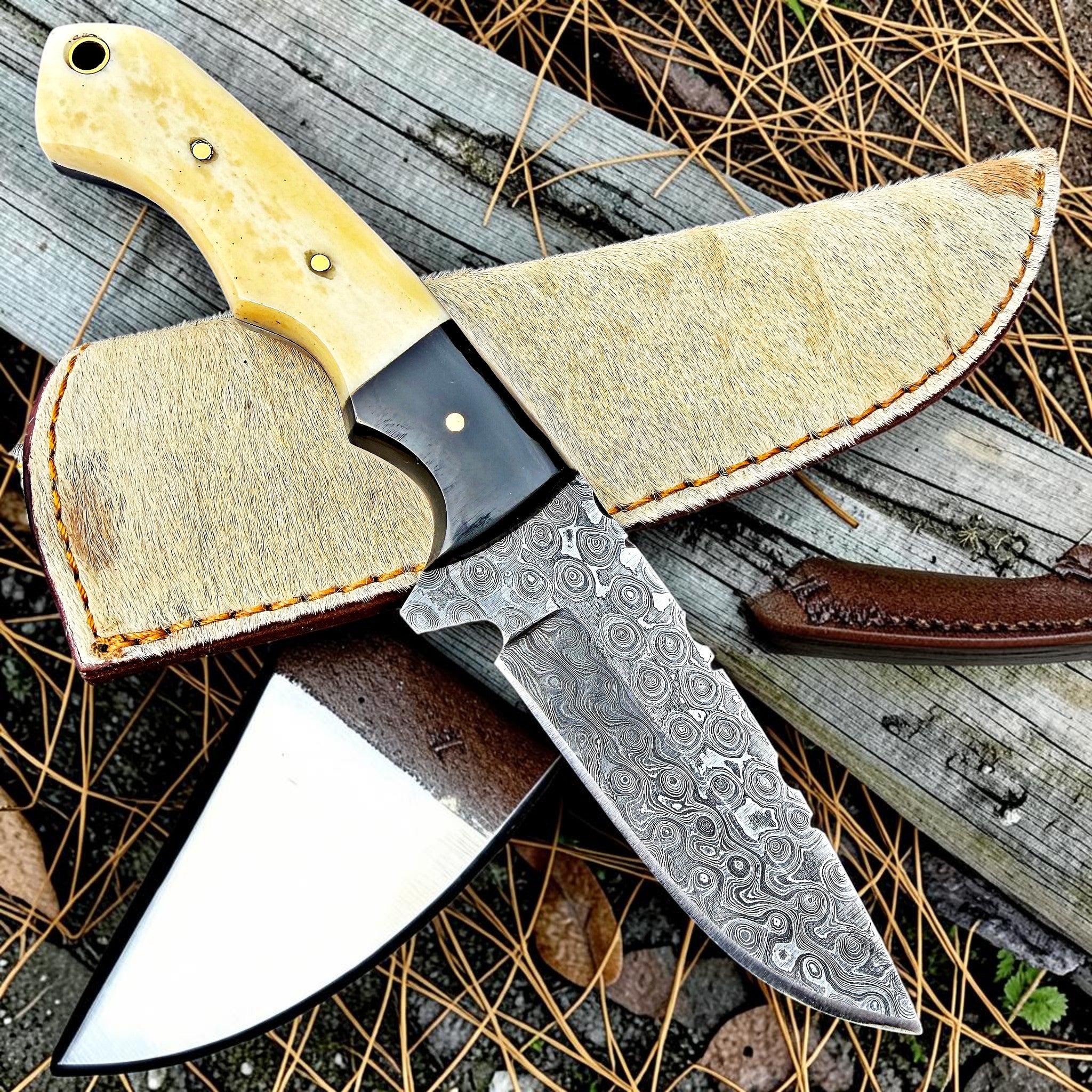 Timbercat Knives Handmade Damascus Steel Hunting Skinner Knife 8 Inches with Cowhide Leather Sheath 1024
