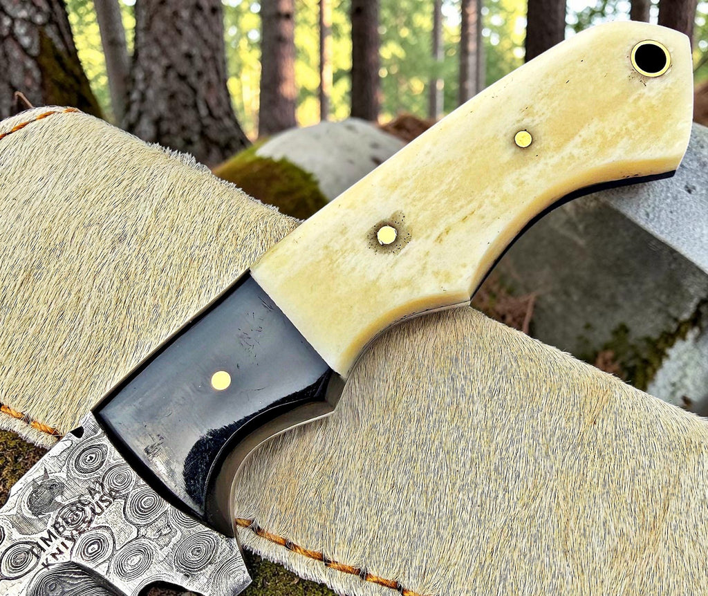 Timbercat Knives Handmade Damascus Steel Hunting Skinner Knife 8 Inches with Cowhide Leather Sheath 1024