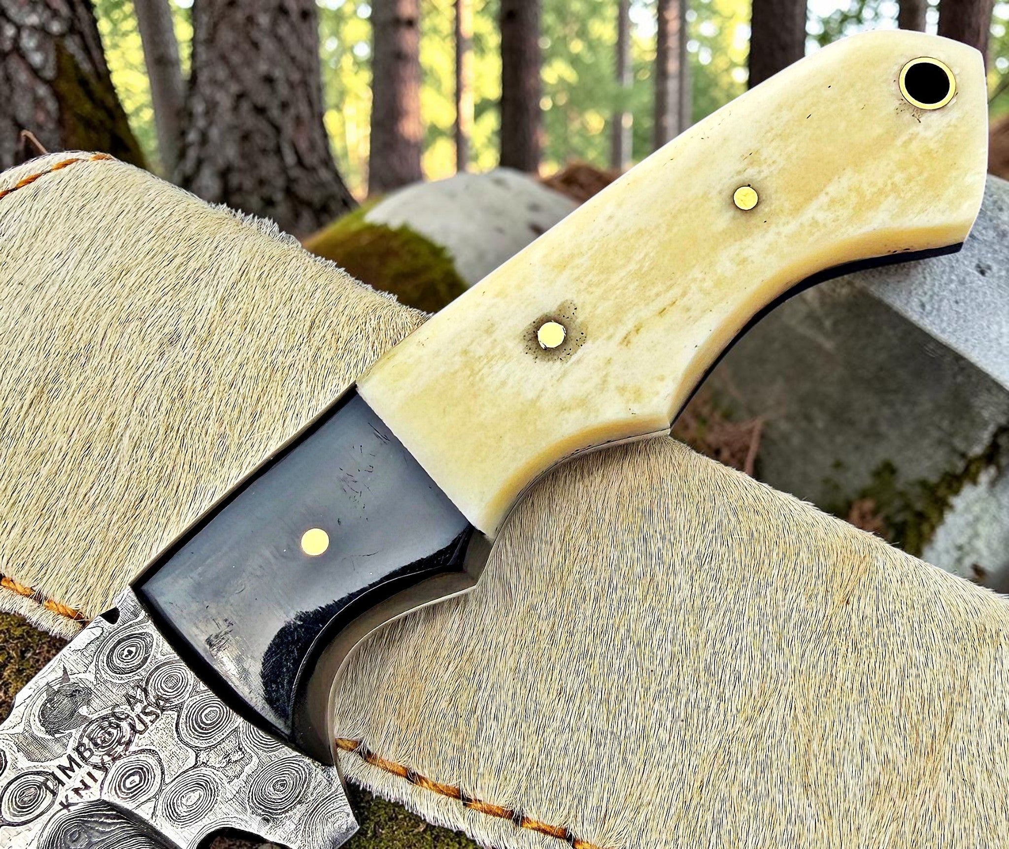 Timbercat Knives Handmade Damascus Steel Hunting Skinner Knife 8 Inches with Cowhide Leather Sheath 1024
