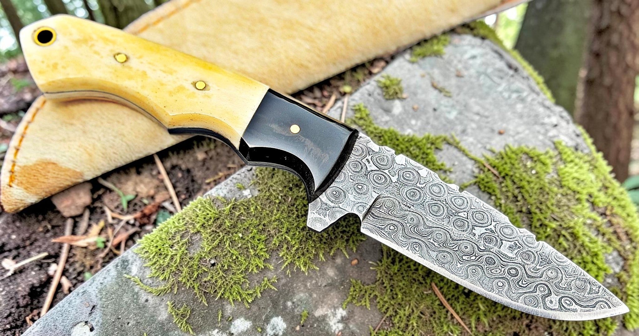 Timbercat Knives Handmade Damascus Steel Hunting Skinner Knife 8 Inches with Cowhide Leather Sheath 1024