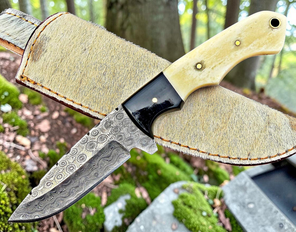 Timbercat Knives Handmade Damascus Steel Hunting Skinner Knife 8 Inches with Cowhide Leather Sheath 1024