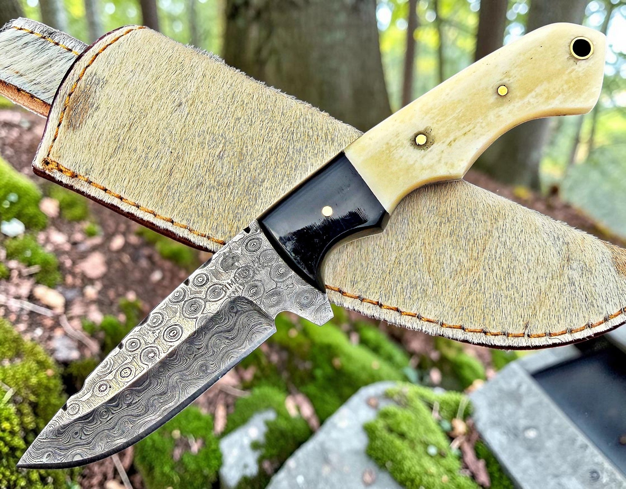 Timbercat Knives Handmade Damascus Steel Hunting Skinner Knife 8 Inches with Cowhide Leather Sheath 1024
